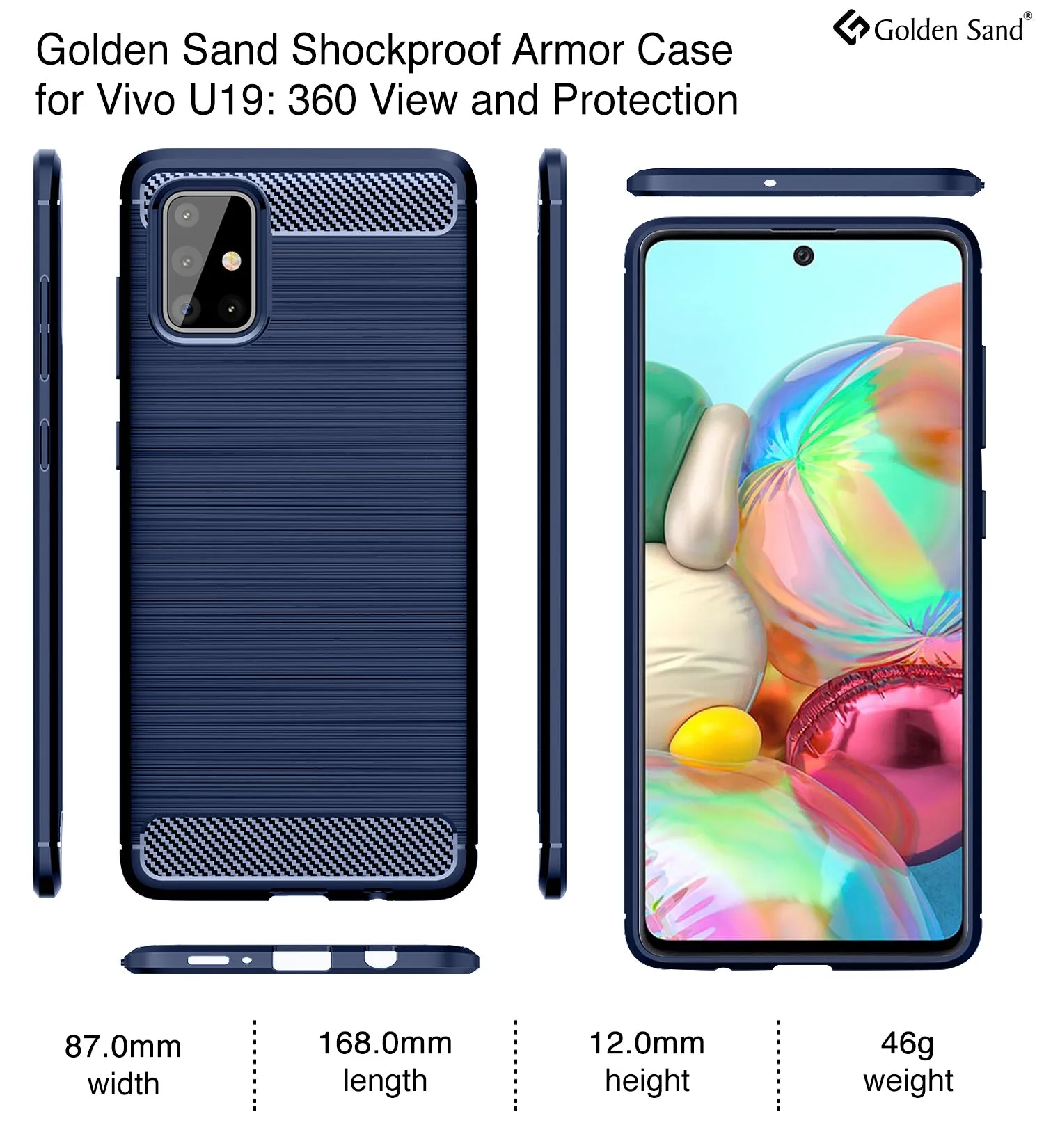 Carbon Fibre Series Shockproof Armor Back Cover for Samsung Galaxy A71 6.7 inch, Blue