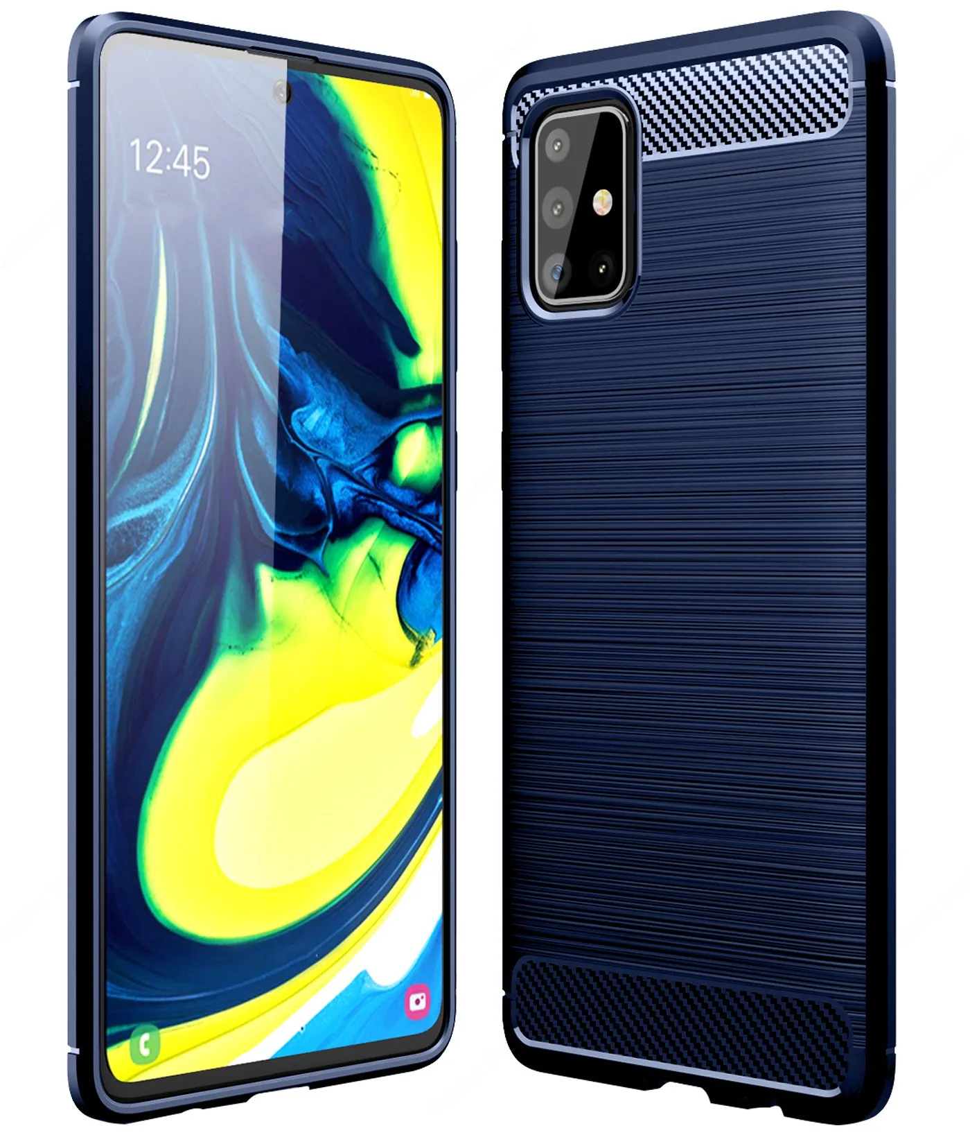 Carbon Fibre Series Shockproof Armor Back Cover for Samsung Galaxy A71 6.7 inch, Blue