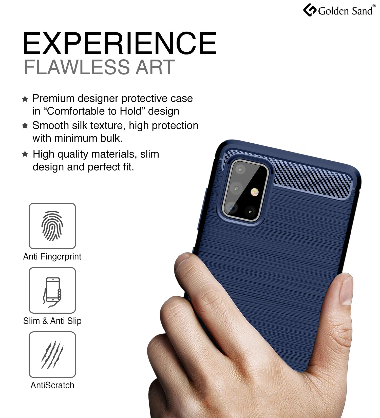 Carbon Fibre Series Shockproof Armor Back Cover for Samsung Galaxy A71 6.7 inch, Blue
