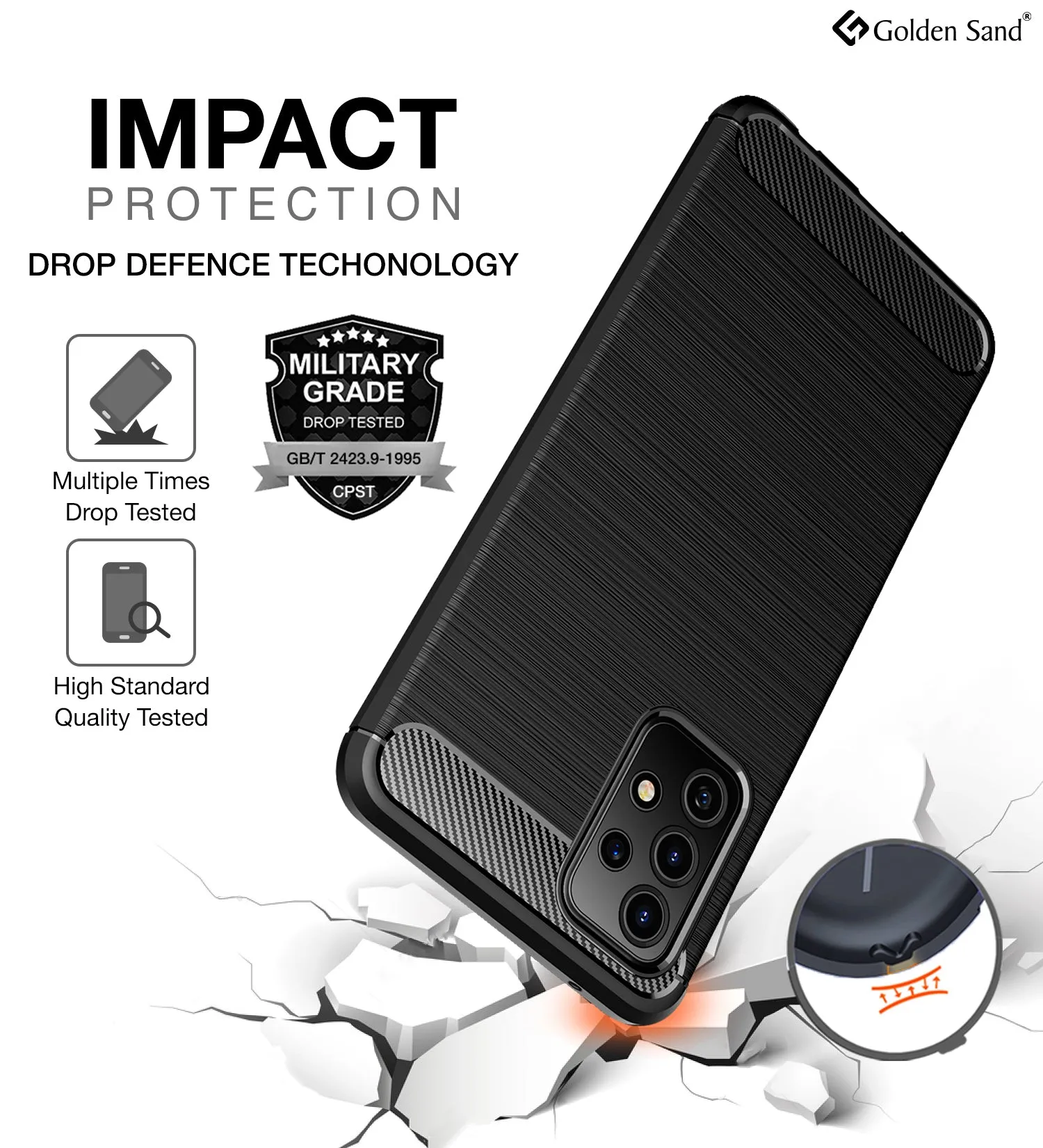 Carbon Fibre Series Shockproof Armor Back Cover for Samsung Galaxy A72, 6.7 inch, Black