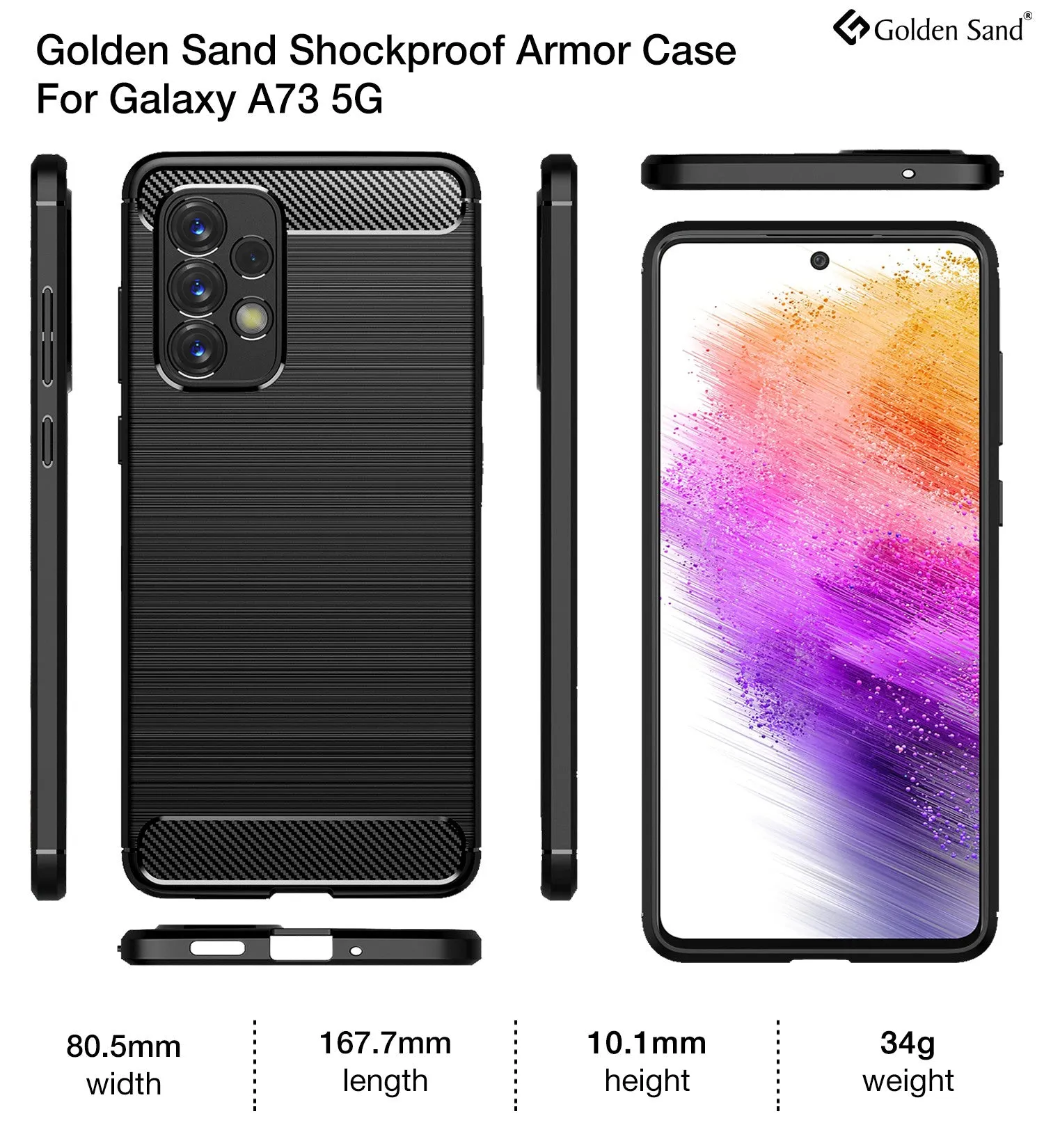 Carbon Fibre Series Shockproof Armor Back Cover for Samsung Galaxy A73 5G, 6.7 inch, Black