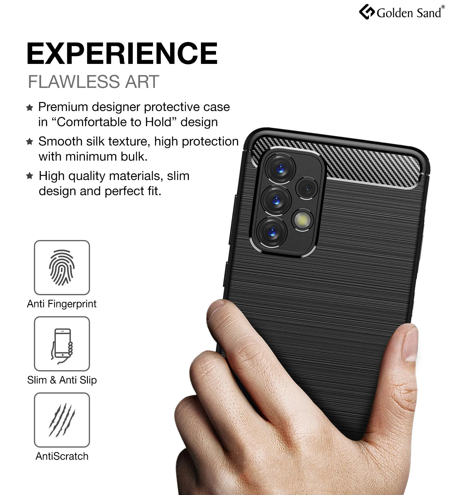 Carbon Fibre Series Shockproof Armor Back Cover for Samsung Galaxy A73 5G, 6.7 inch, Black