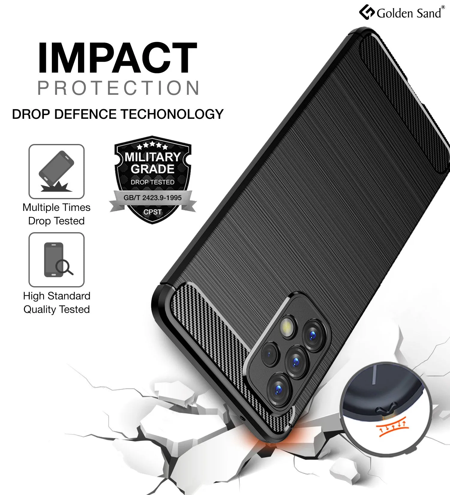 Carbon Fibre Series Shockproof Armor Back Cover for Samsung Galaxy A73 5G, 6.7 inch, Black