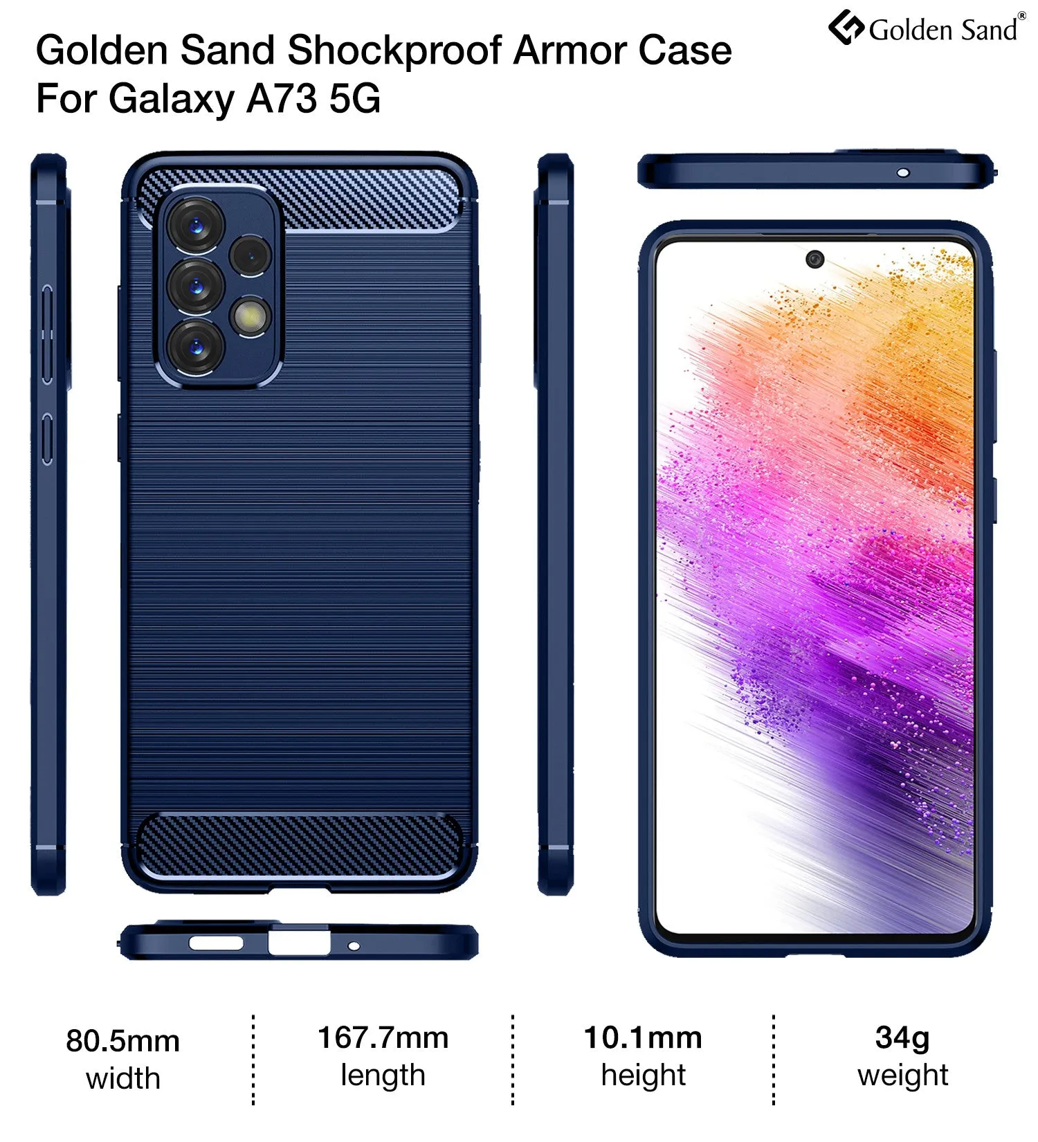 Carbon Fibre Series Shockproof Armor Back Cover for Samsung Galaxy A73 5G, 6.7 inch, Blue