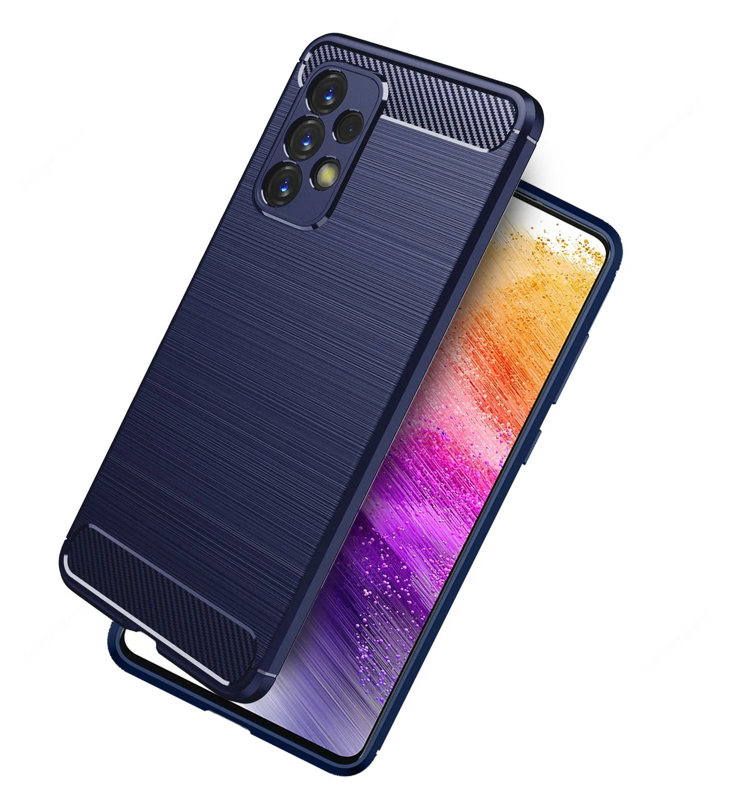 Carbon Fibre Series Shockproof Armor Back Cover for Samsung Galaxy A73 5G, 6.7 inch, Blue