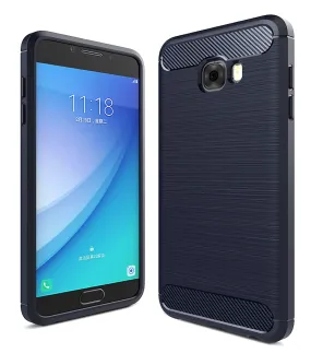 Carbon Fibre Series Shockproof Armor Back Cover for Samsung Galaxy C7 Pro, Blue