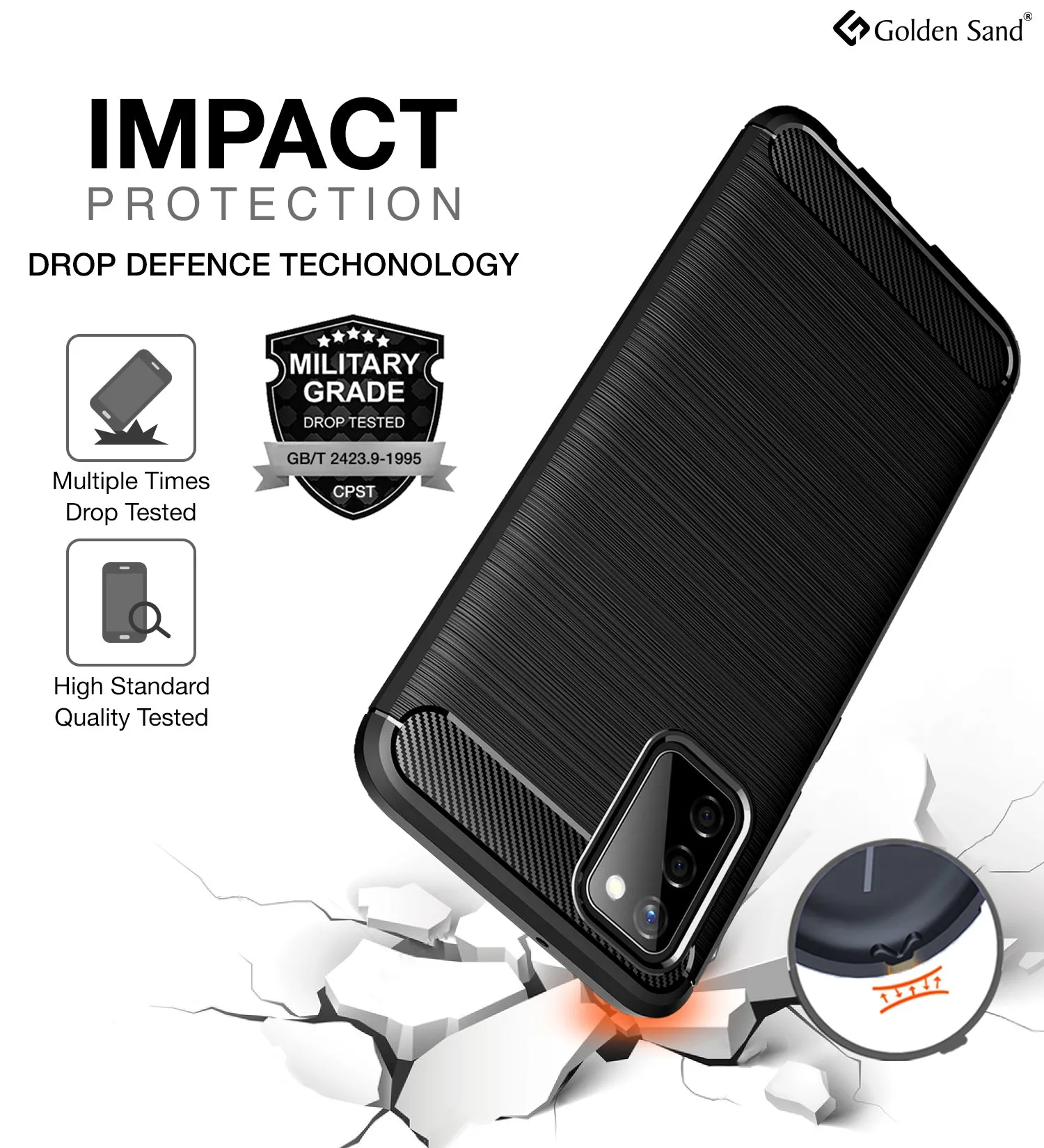 Carbon Fibre Series Shockproof Armor Back Cover for Samsung Galaxy M02s, Samsung Galaxy F02s, 6.5 inch, Black