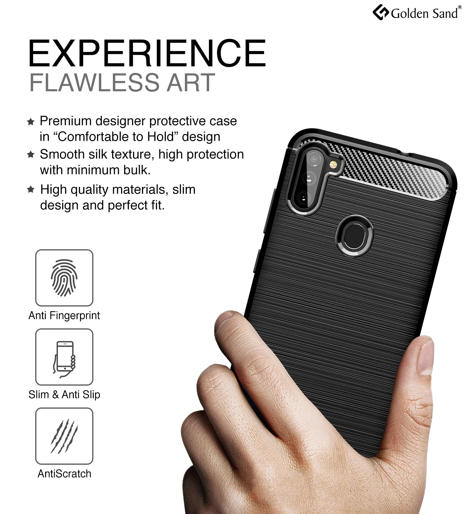 Carbon Fibre Series Shockproof Armor Back Cover for Samsung Galaxy M11 6.4 inch, Black