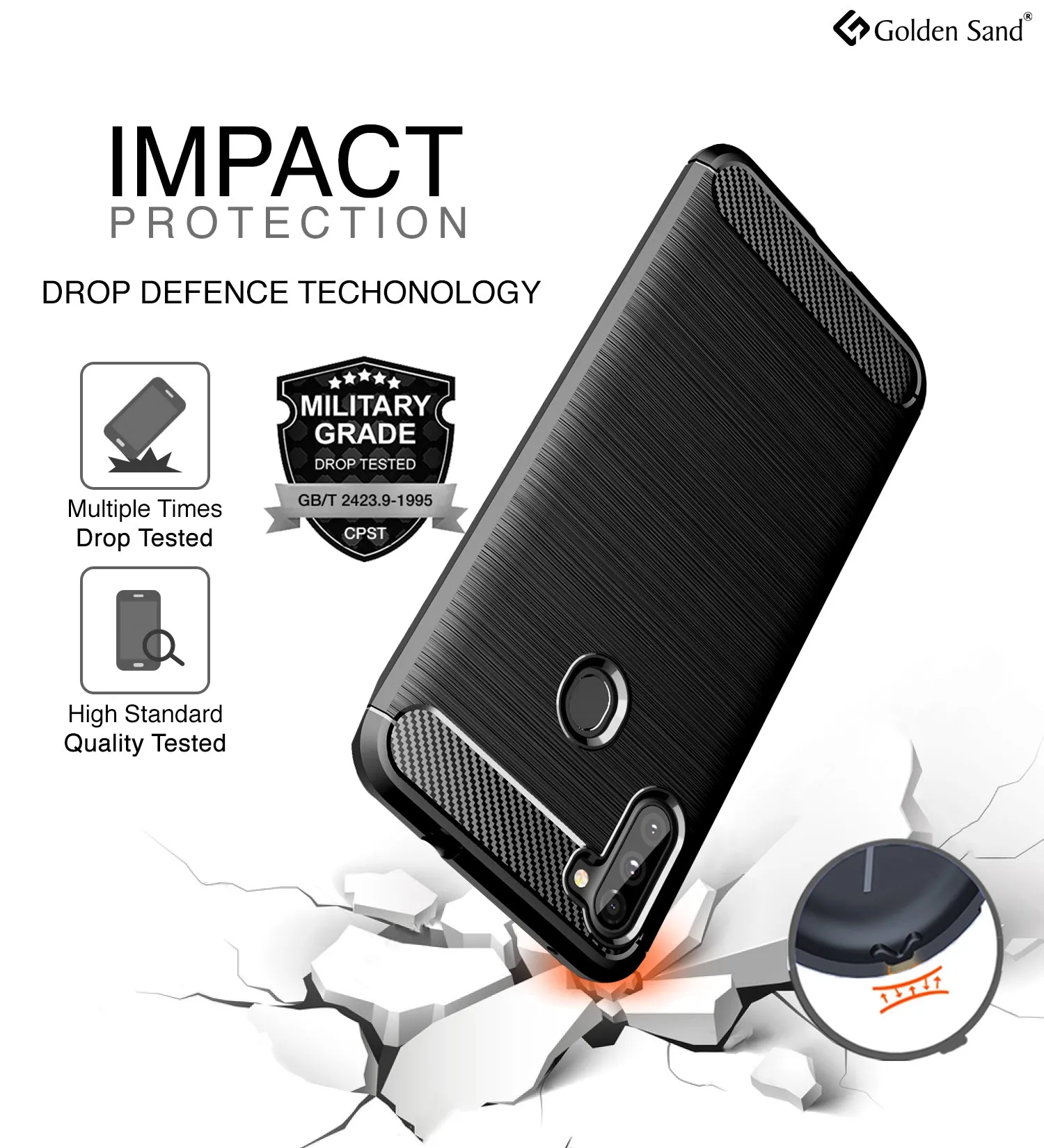Carbon Fibre Series Shockproof Armor Back Cover for Samsung Galaxy M11 6.4 inch, Black