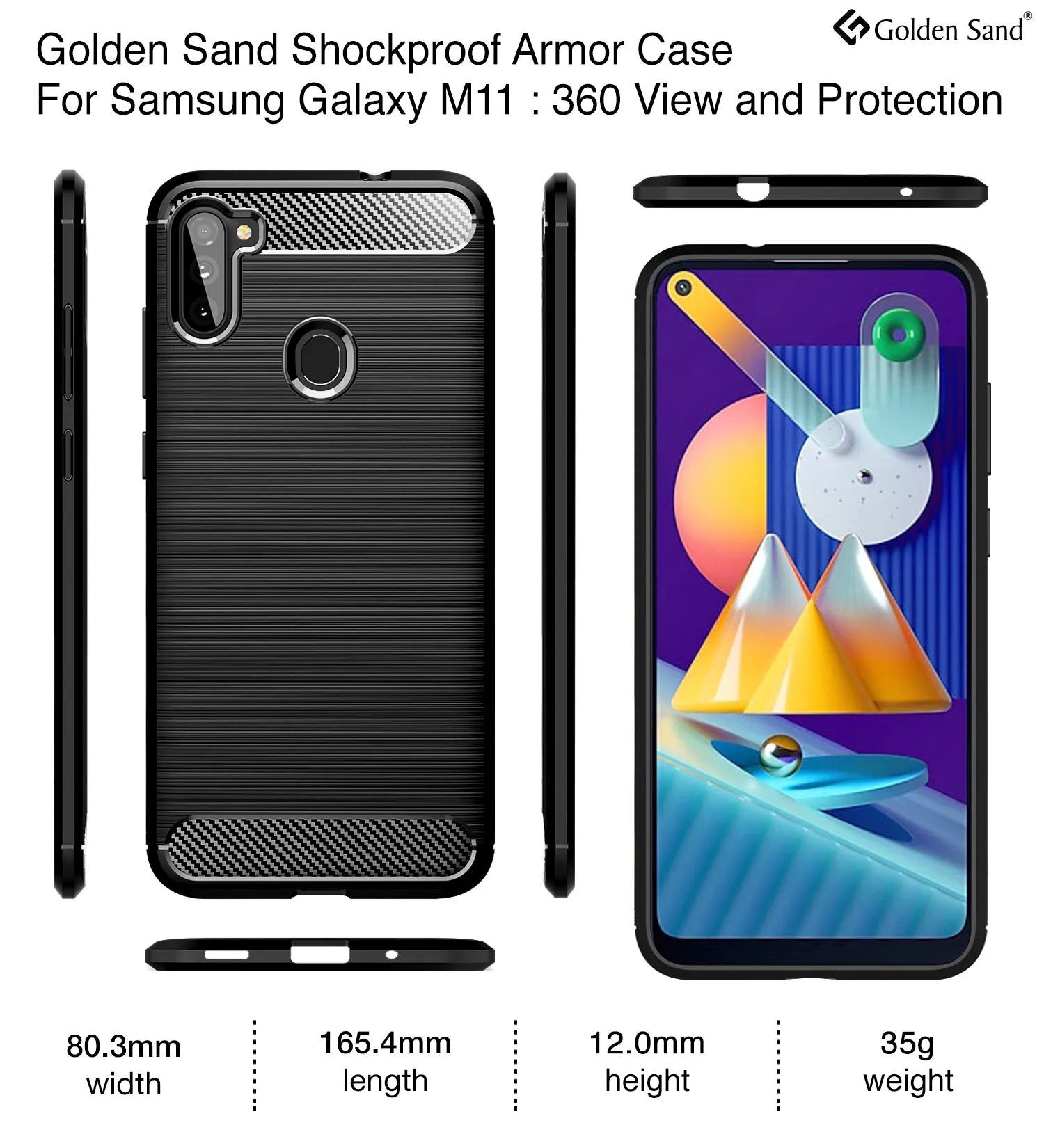 Carbon Fibre Series Shockproof Armor Back Cover for Samsung Galaxy M11 6.4 inch, Black