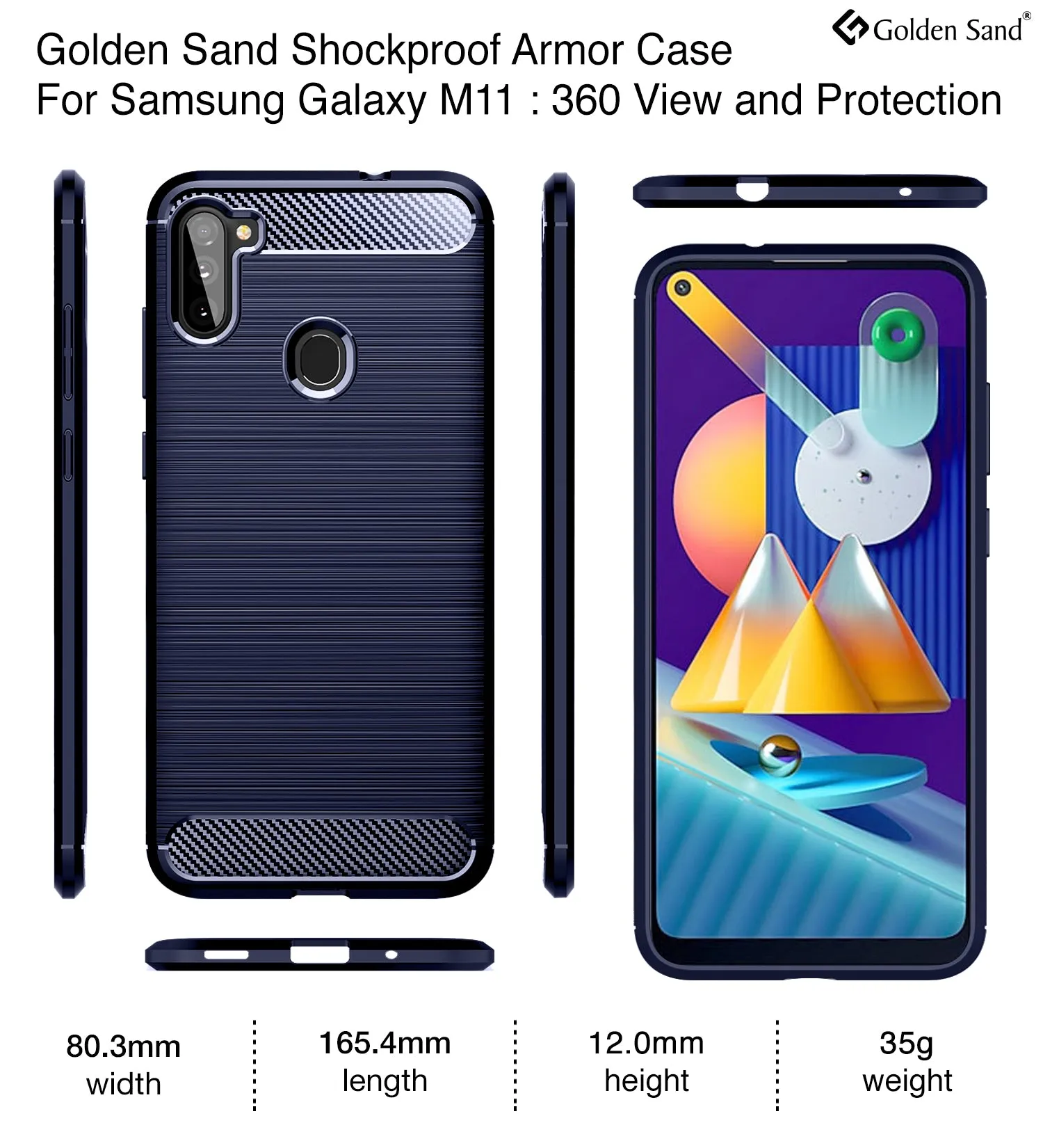 Carbon Fibre Series Shockproof Armor Back Cover for Samsung Galaxy M11 6.4 inch, Blue