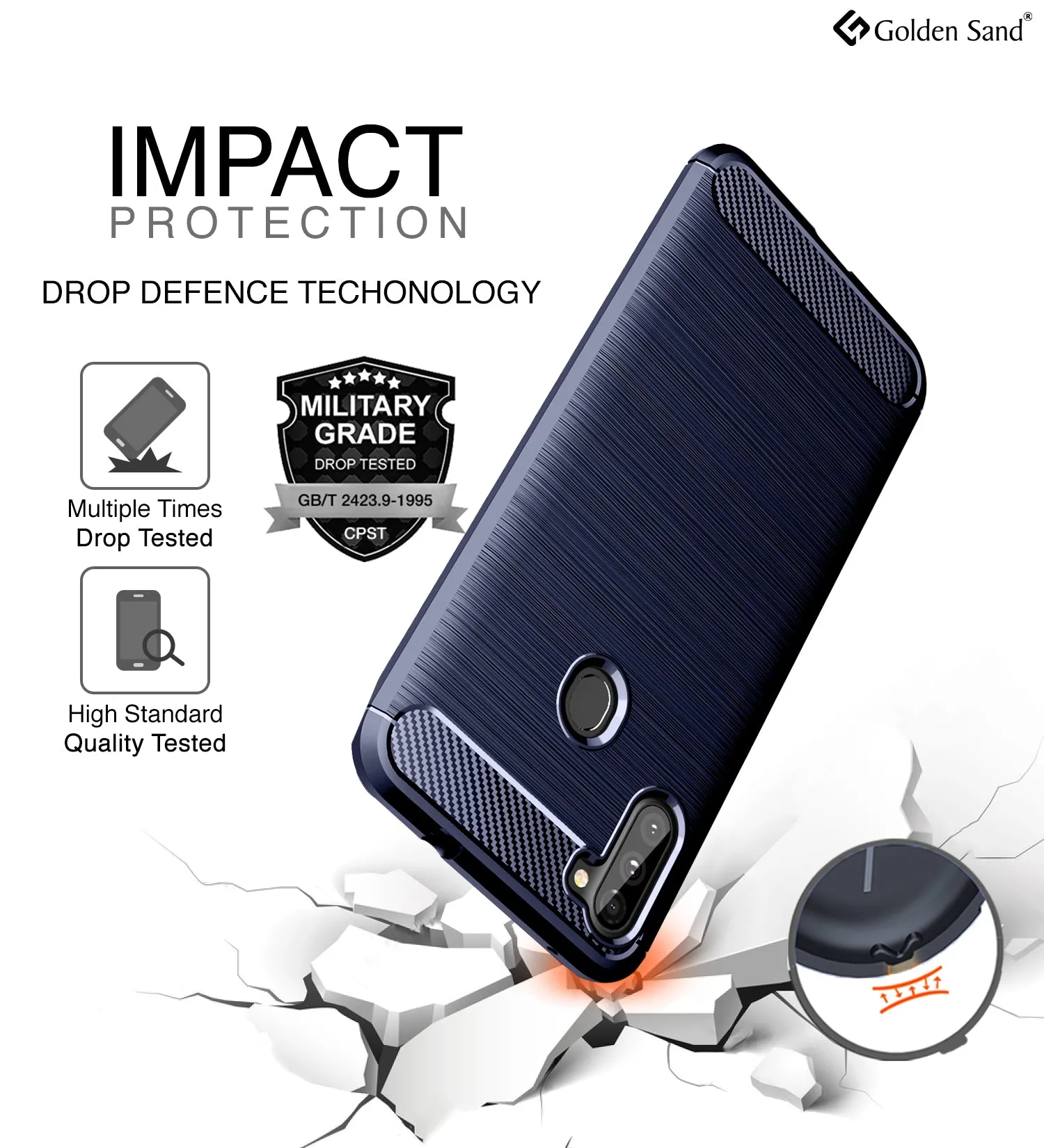 Carbon Fibre Series Shockproof Armor Back Cover for Samsung Galaxy M11 6.4 inch, Blue