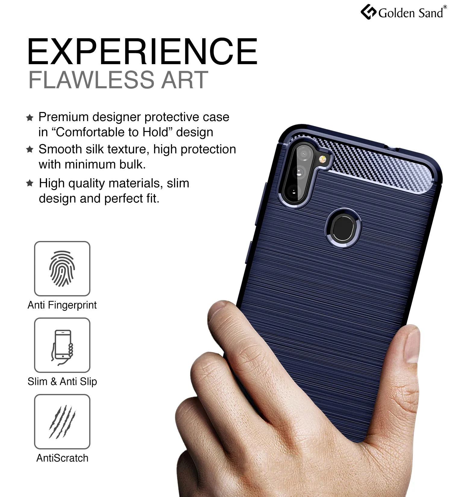 Carbon Fibre Series Shockproof Armor Back Cover for Samsung Galaxy M11 6.4 inch, Blue