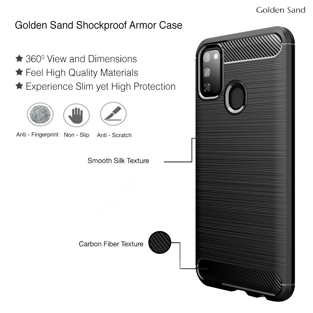 Carbon Fibre Series Shockproof Armor Back Cover for Samsung Galaxy M21 2021 Edition, Samsung Galaxy M21, M30s 6.4 inch, Black