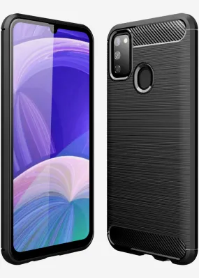 Carbon Fibre Series Shockproof Armor Back Cover for Samsung Galaxy M21 2021 Edition, Samsung Galaxy M21, M30s 6.4 inch, Black
