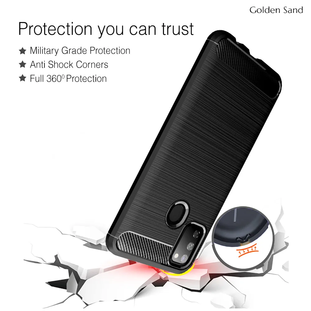Carbon Fibre Series Shockproof Armor Back Cover for Samsung Galaxy M21 2021 Edition, Samsung Galaxy M21, M30s 6.4 inch, Black