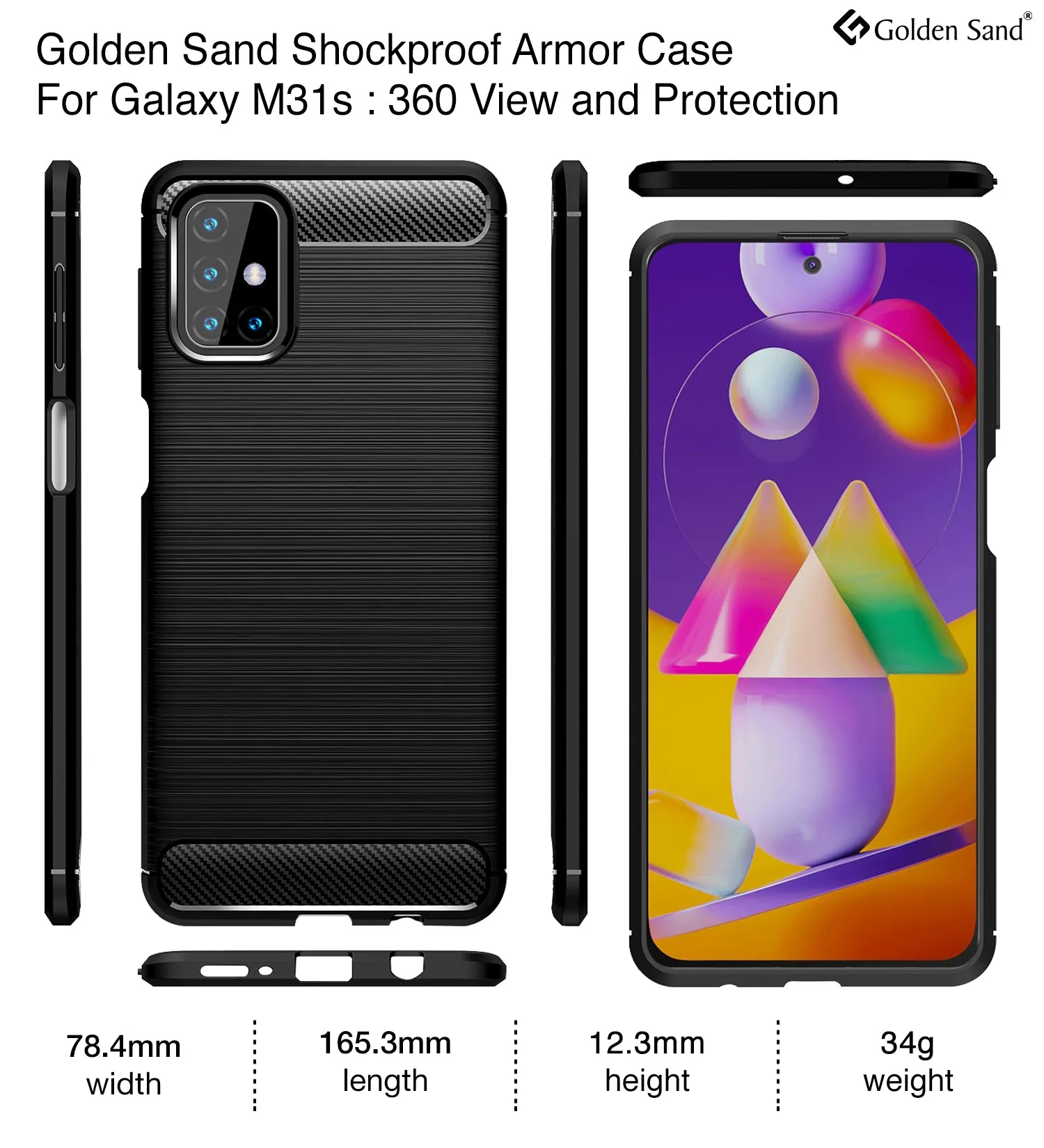 Carbon Fibre Series Shockproof Armor Back Cover for Samsung Galaxy M31s, Black
