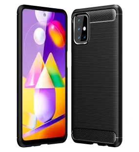 Carbon Fibre Series Shockproof Armor Back Cover for Samsung Galaxy M31s, Black