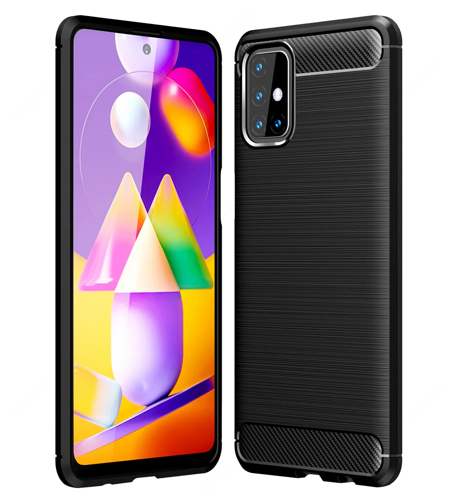 Carbon Fibre Series Shockproof Armor Back Cover for Samsung Galaxy M31s, Black