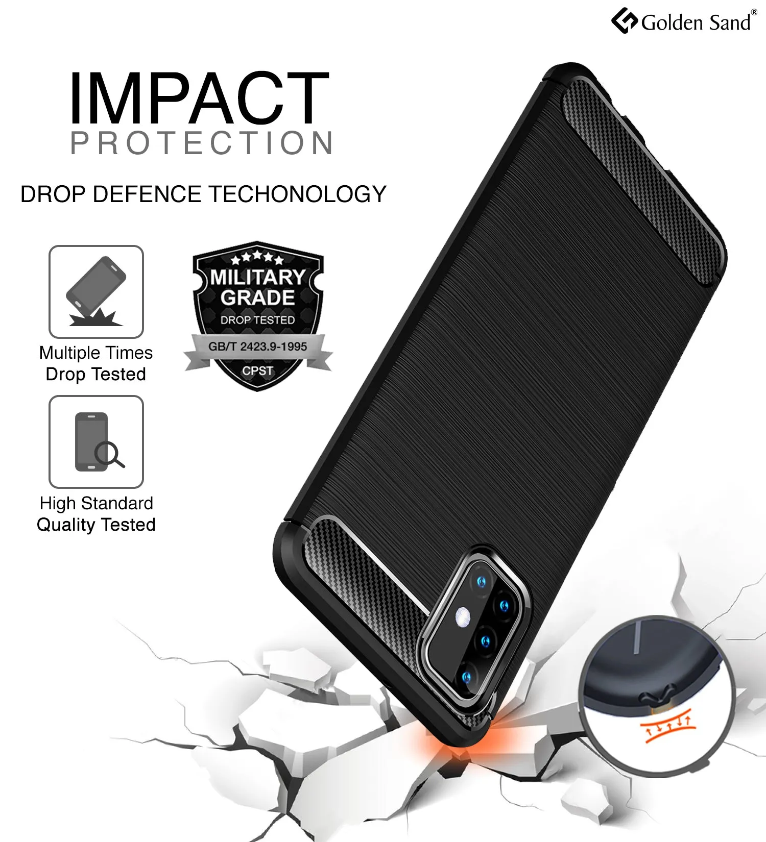 Carbon Fibre Series Shockproof Armor Back Cover for Samsung Galaxy M31s, Black