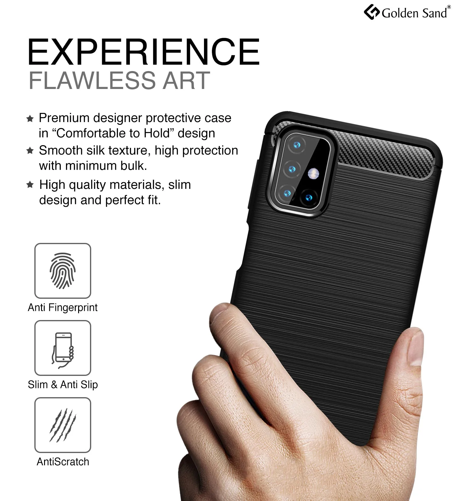 Carbon Fibre Series Shockproof Armor Back Cover for Samsung Galaxy M31s, Black