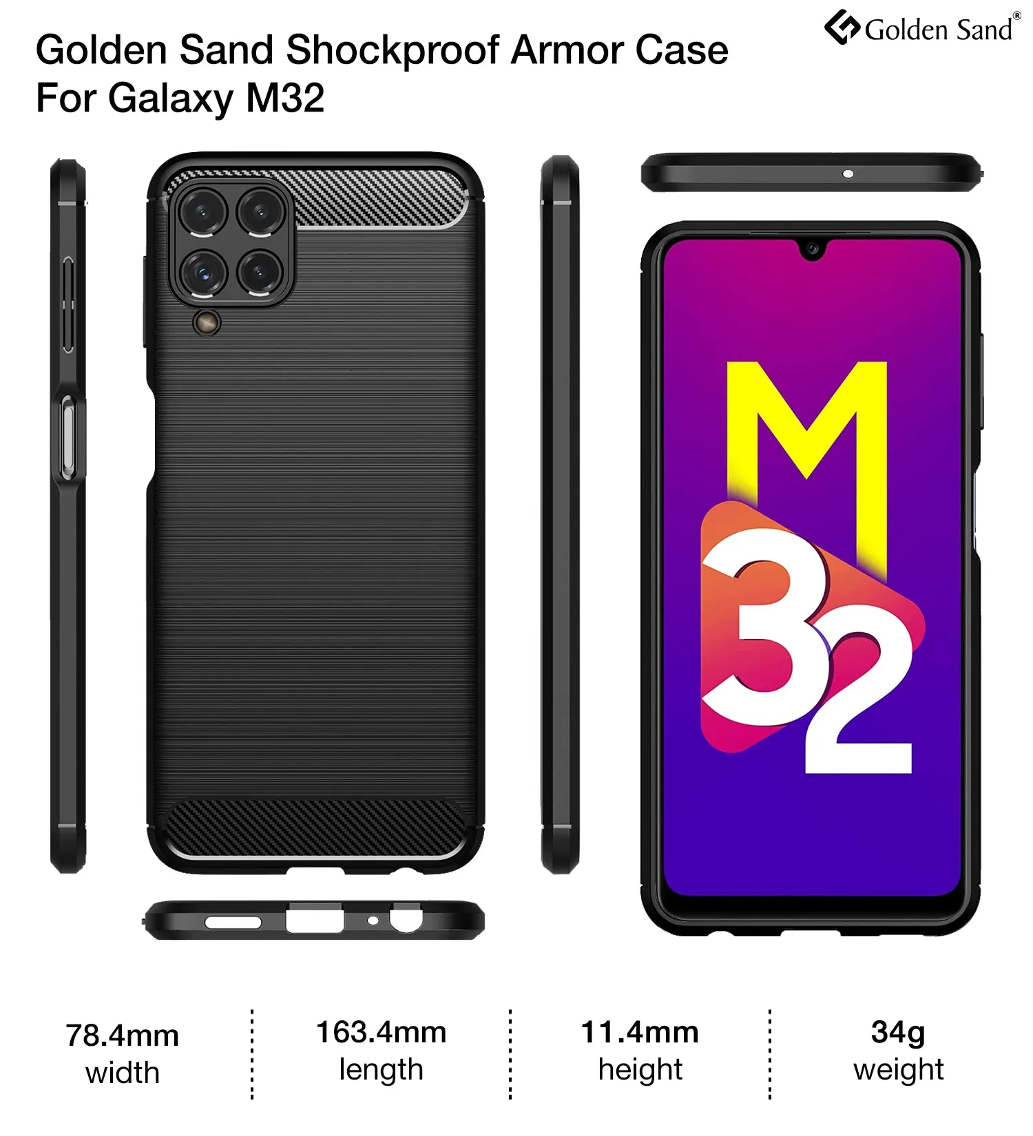 Carbon Fibre Series Shockproof Armor Back Cover for Samsung Galaxy M32 4G, Samsung Galaxy F22, 6.4 inch, Black