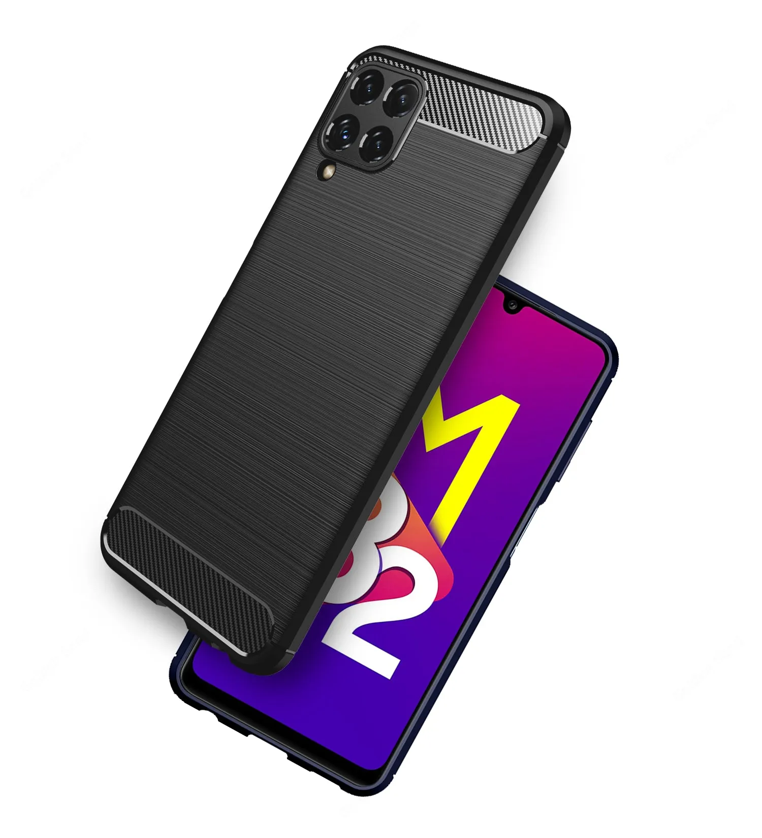 Carbon Fibre Series Shockproof Armor Back Cover for Samsung Galaxy M32 4G, Samsung Galaxy F22, 6.4 inch, Black