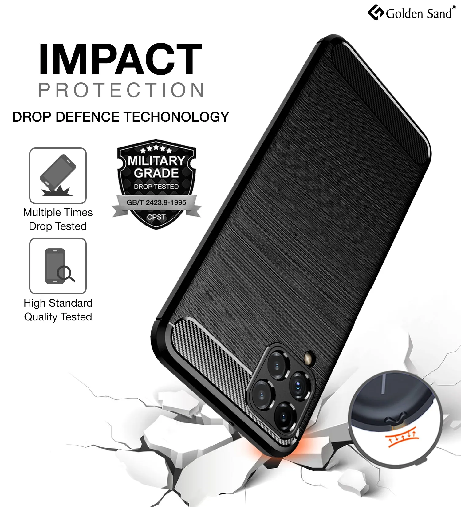 Carbon Fibre Series Shockproof Armor Back Cover for Samsung Galaxy M32 4G, Samsung Galaxy F22, 6.4 inch, Black