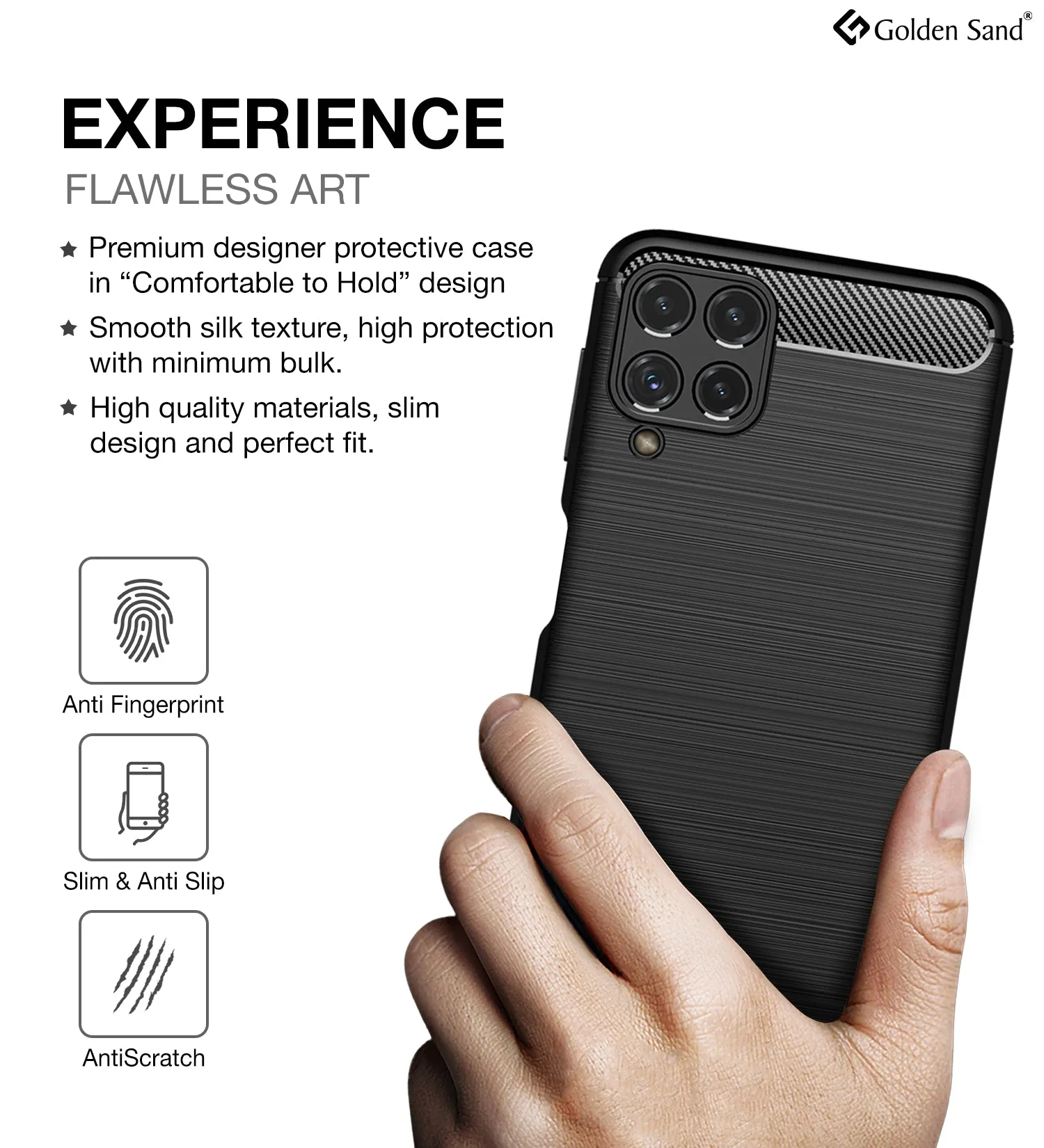 Carbon Fibre Series Shockproof Armor Back Cover for Samsung Galaxy M32 4G, Samsung Galaxy F22, 6.4 inch, Black