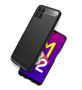Carbon Fibre Series Shockproof Armor Back Cover for Samsung Galaxy M32 4G, Samsung Galaxy F22, 6.4 inch, Black