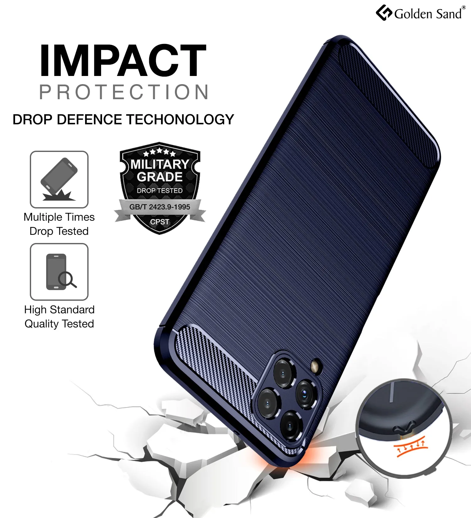 Carbon Fibre Series Shockproof Armor Back Cover for Samsung Galaxy M32 4G, Samsung Galaxy F22, 6.4 inch, Blue