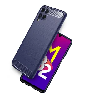 Carbon Fibre Series Shockproof Armor Back Cover for Samsung Galaxy M32 4G, Samsung Galaxy F22, 6.4 inch, Blue