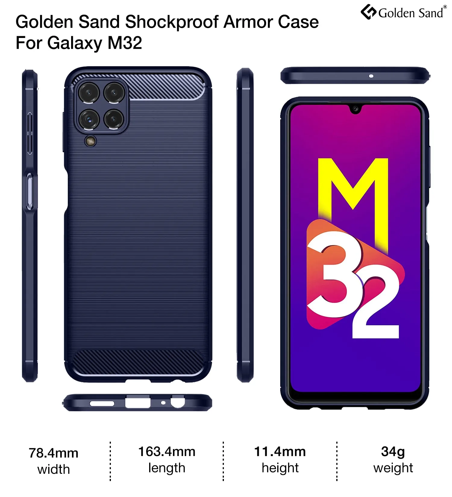 Carbon Fibre Series Shockproof Armor Back Cover for Samsung Galaxy M32 4G, Samsung Galaxy F22, 6.4 inch, Blue