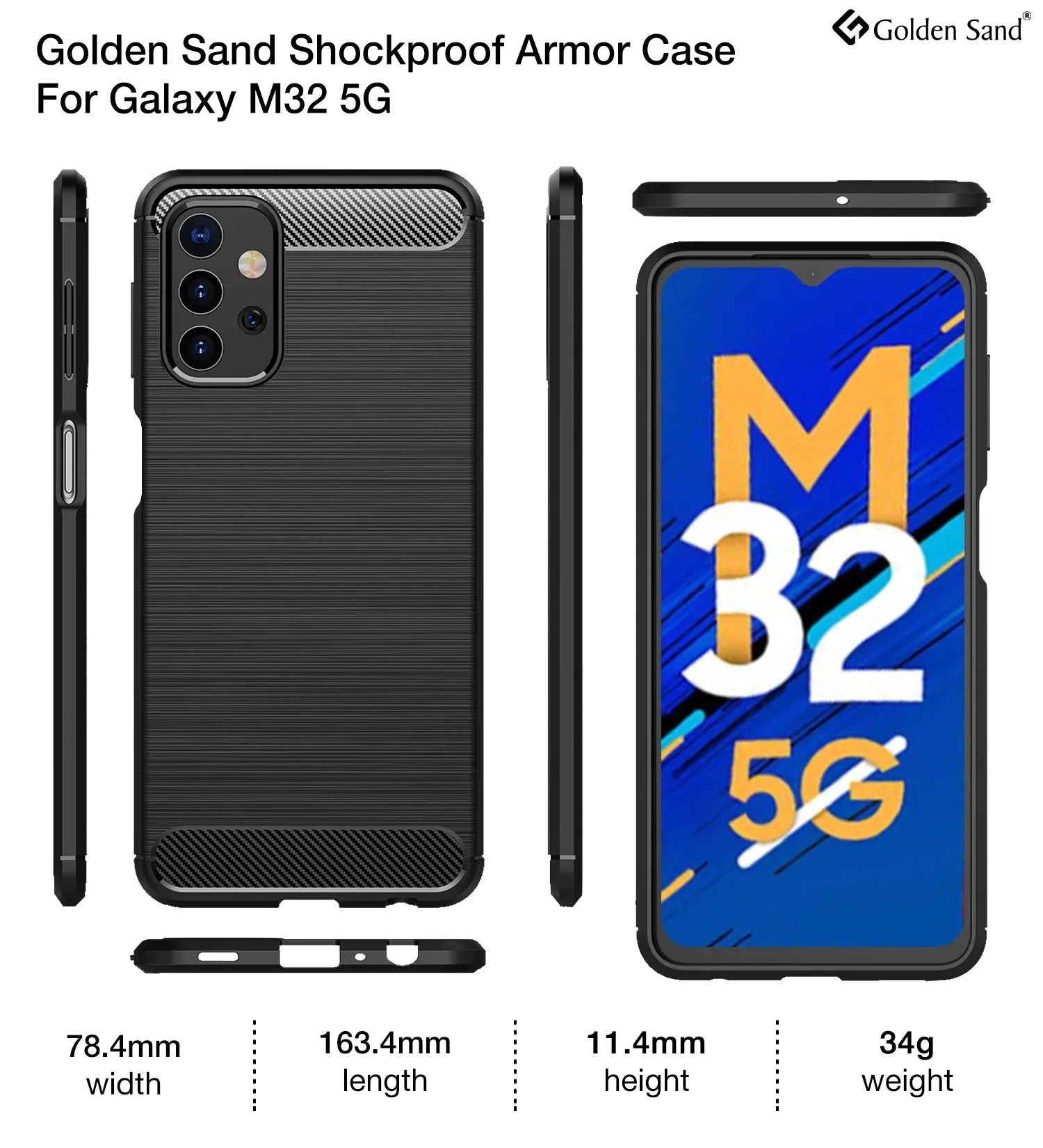 Carbon Fibre Series Shockproof Armor Back Cover for Samsung Galaxy M32 5G, 6.5 inch, Black