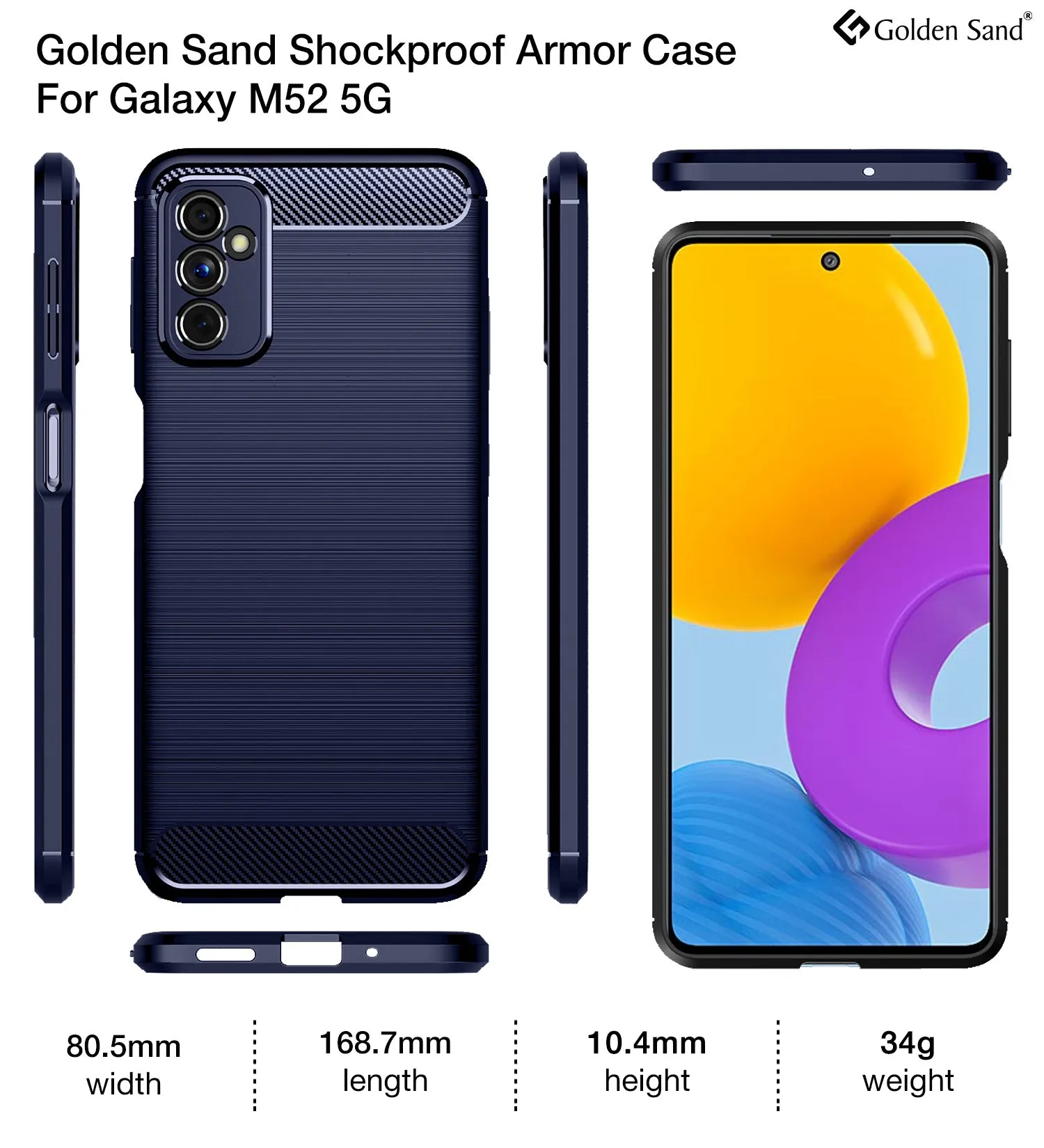 Carbon Fibre Series Shockproof Armor Back Cover for Samsung Galaxy M52 5G, 6.7 inch, Icy Blue