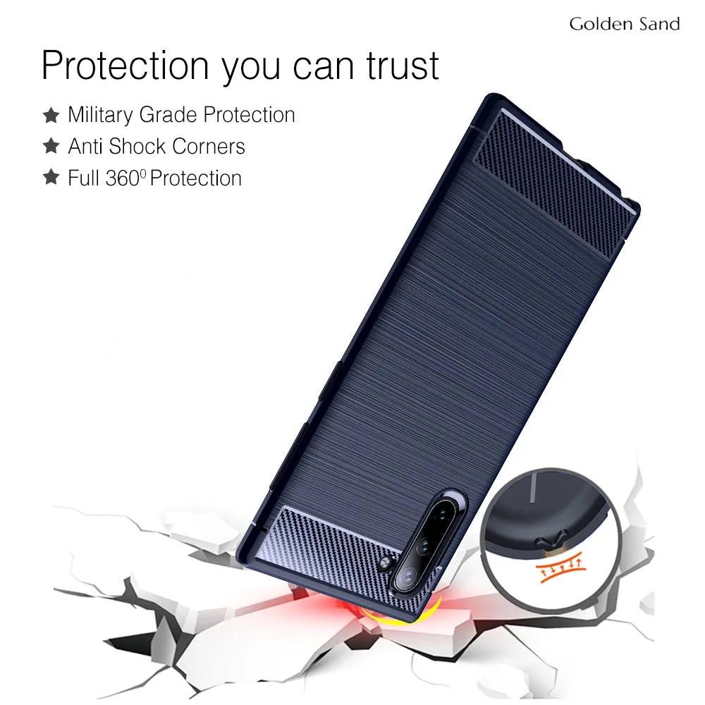 Carbon Fibre Series Shockproof Armor Back Cover for Samsung Galaxy Note 10 6.7 inch, Blue