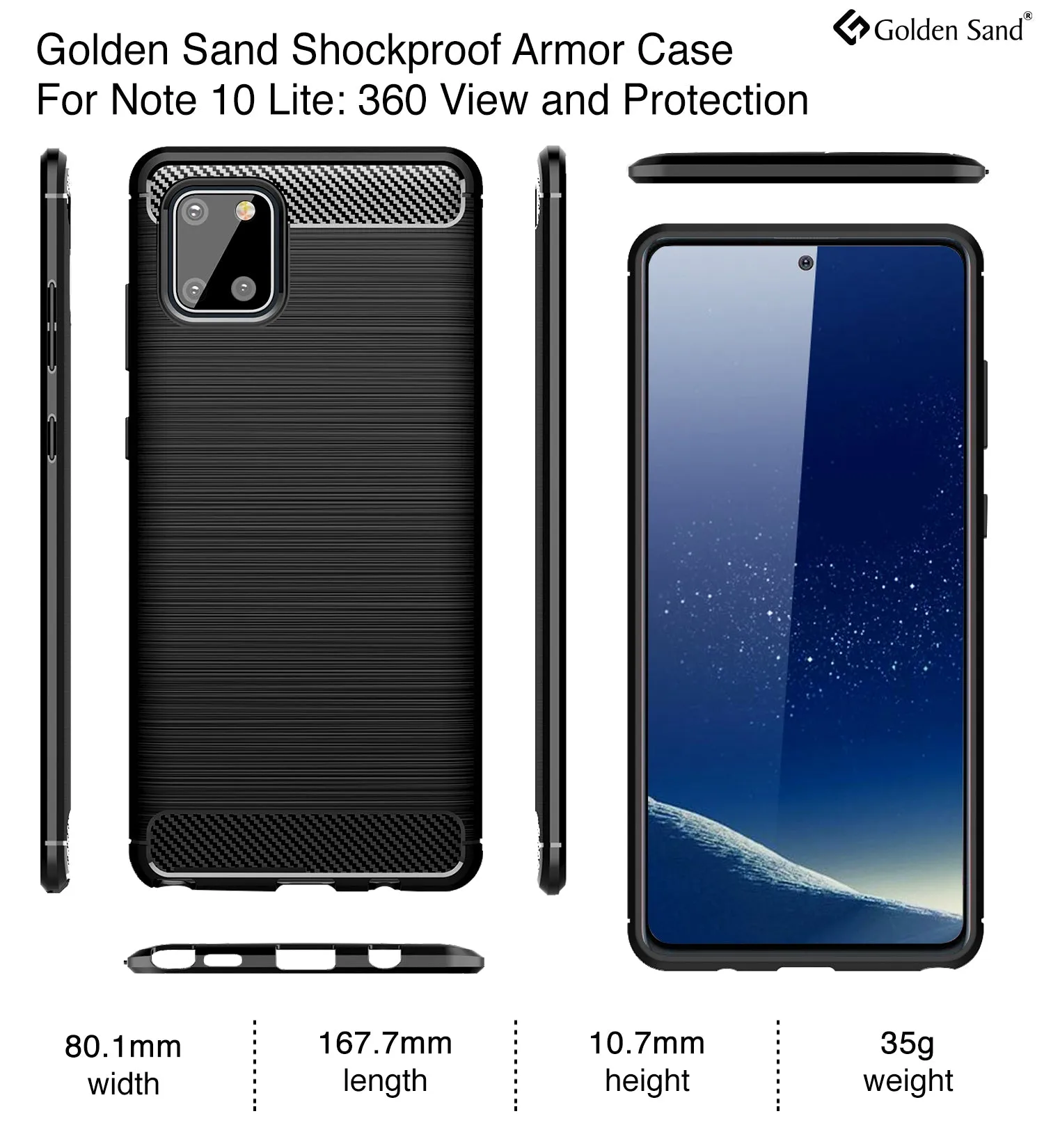 Carbon Fibre Series Shockproof Armor Back Cover for Samsung Galaxy Note 10 Lite 6.7 inch, Black