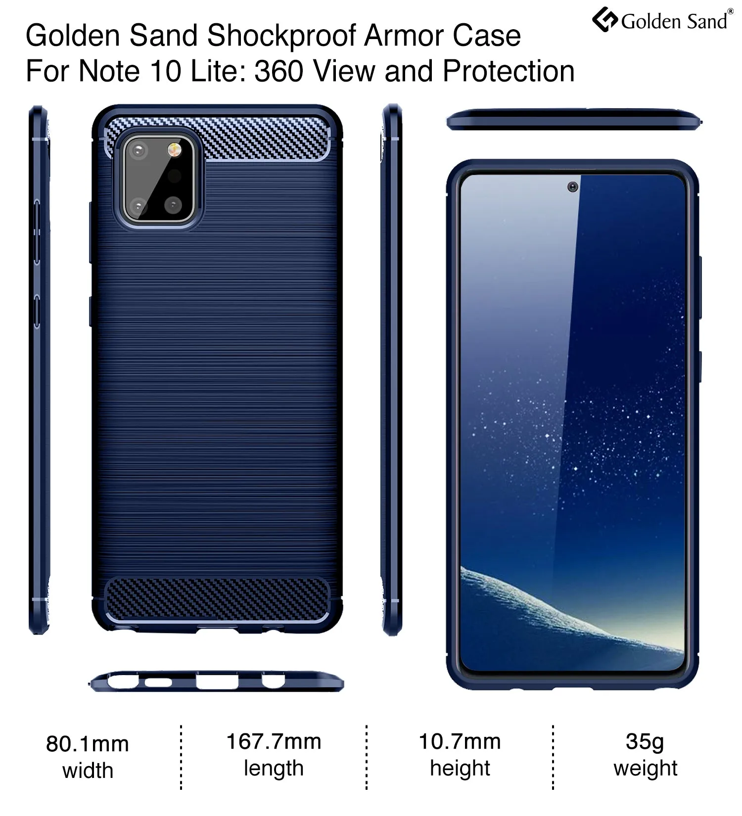 Carbon Fibre Series Shockproof Armor Back Cover for Samsung Galaxy Note 10 Lite 6.7 inch, Blue