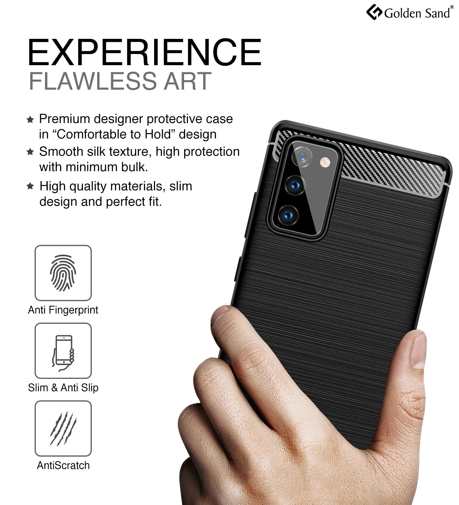 Carbon Fibre Series Shockproof Armor Back Cover for Samsung Galaxy Note 20, Black
