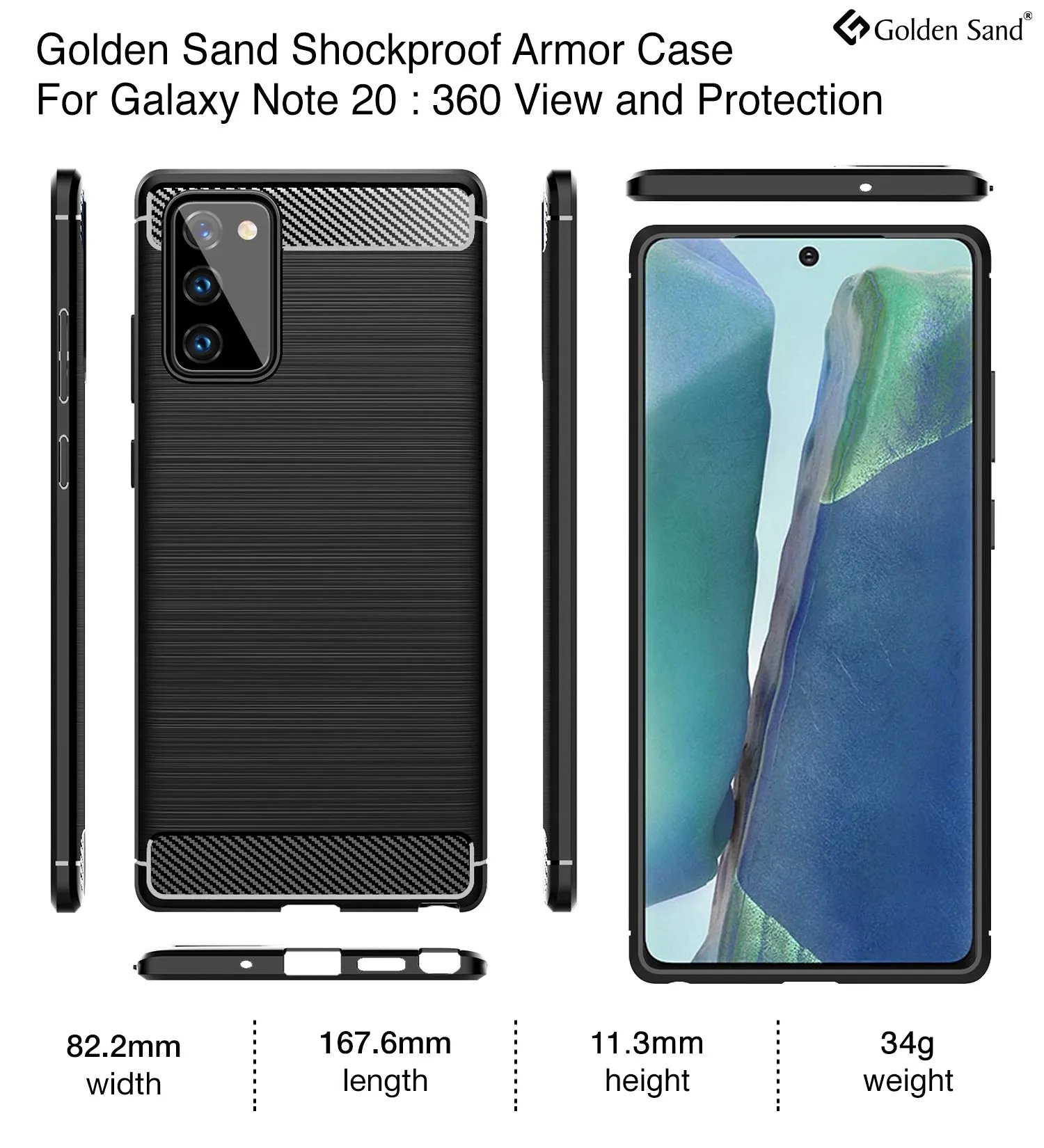 Carbon Fibre Series Shockproof Armor Back Cover for Samsung Galaxy Note 20, Black