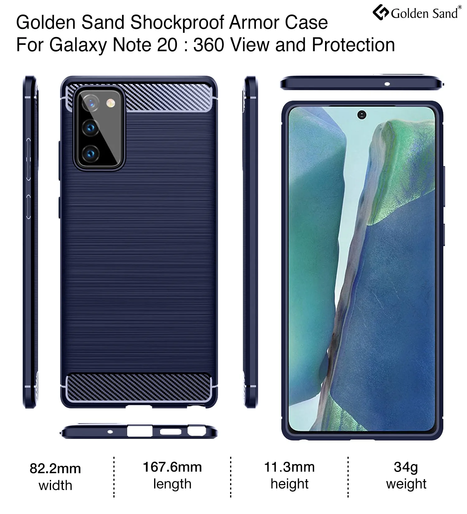 Carbon Fibre Series Shockproof Armor Back Cover for Samsung Galaxy Note 20, Blue