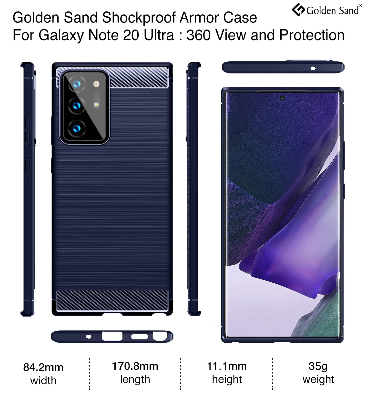 Carbon Fibre Series Shockproof Armor Back Cover for Samsung Galaxy Note 20 Ultra, Blue