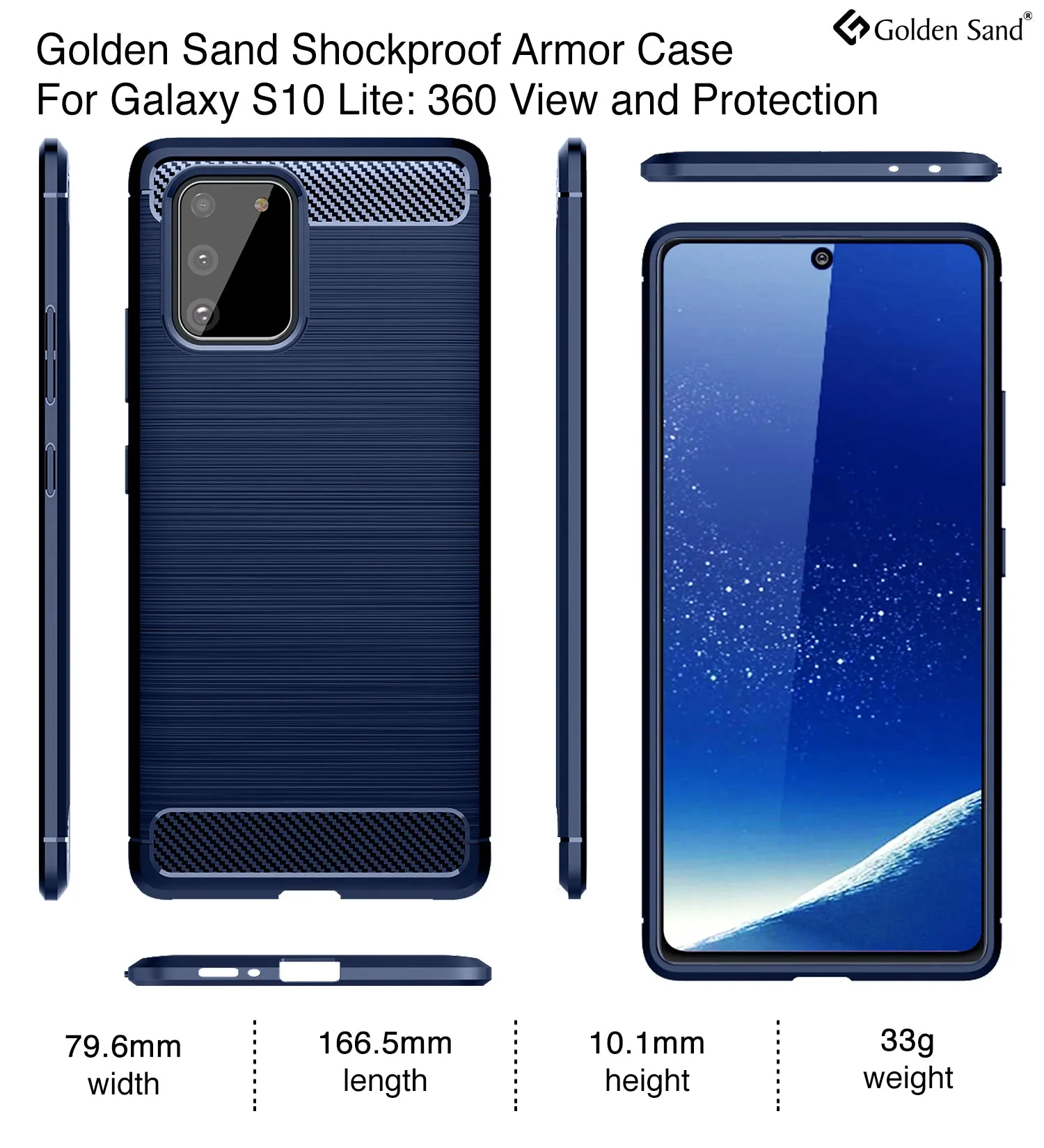 Carbon Fibre Series Shockproof Armor Back Cover for Samsung Galaxy S10 Lite 6.7 inch, Blue