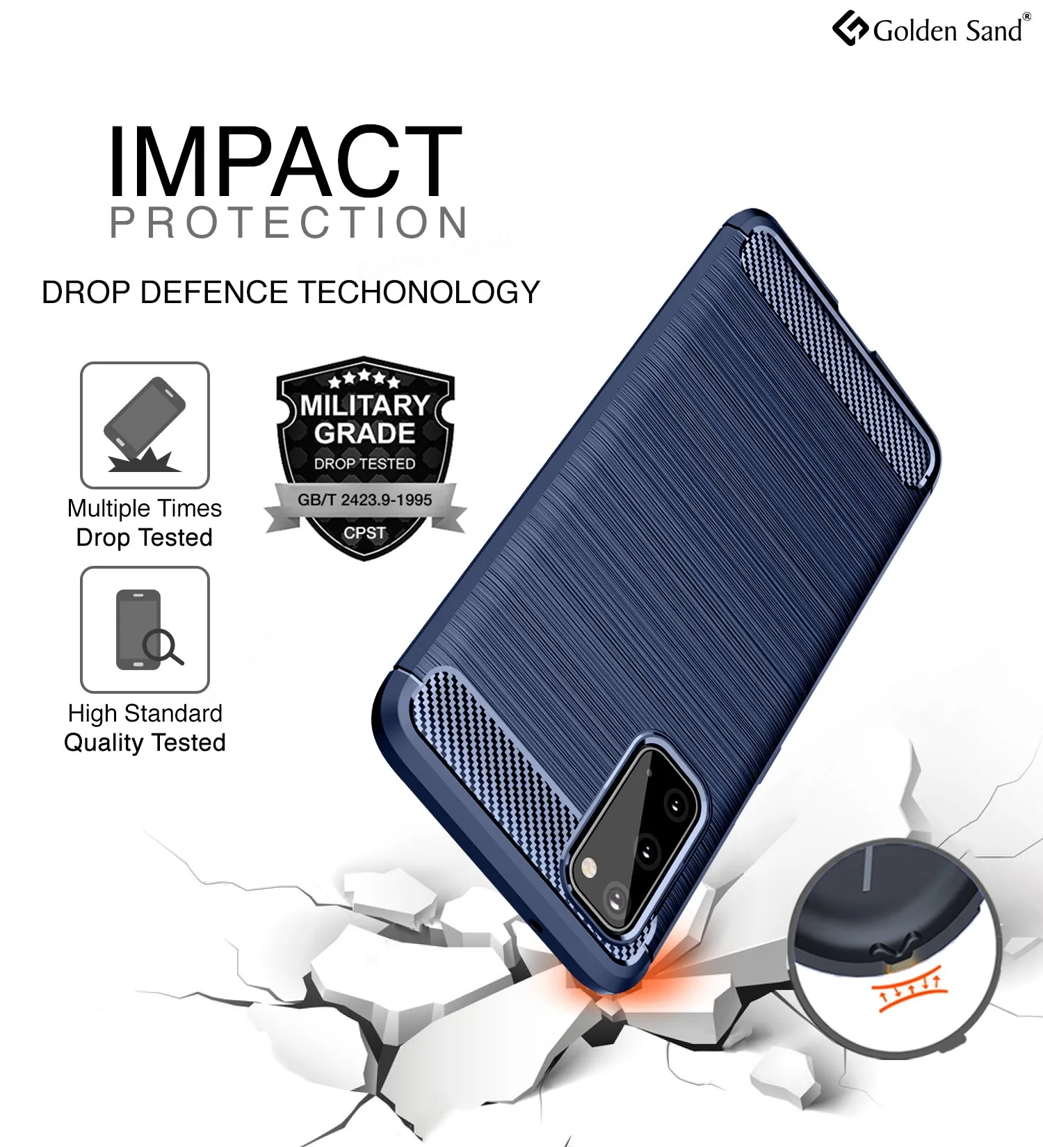 Carbon Fibre Series Shockproof Armor Back Cover for Samsung Galaxy S20 6.2 inch, Blue