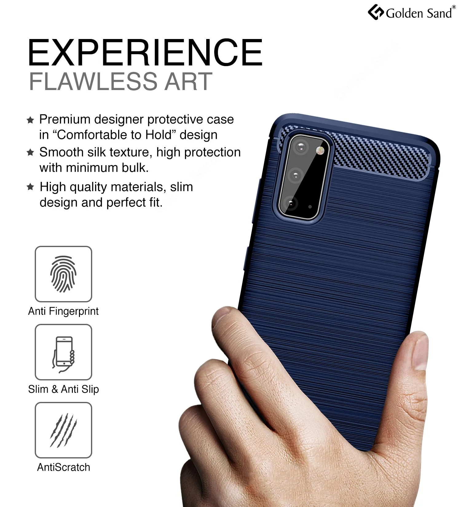 Carbon Fibre Series Shockproof Armor Back Cover for Samsung Galaxy S20 6.2 inch, Blue