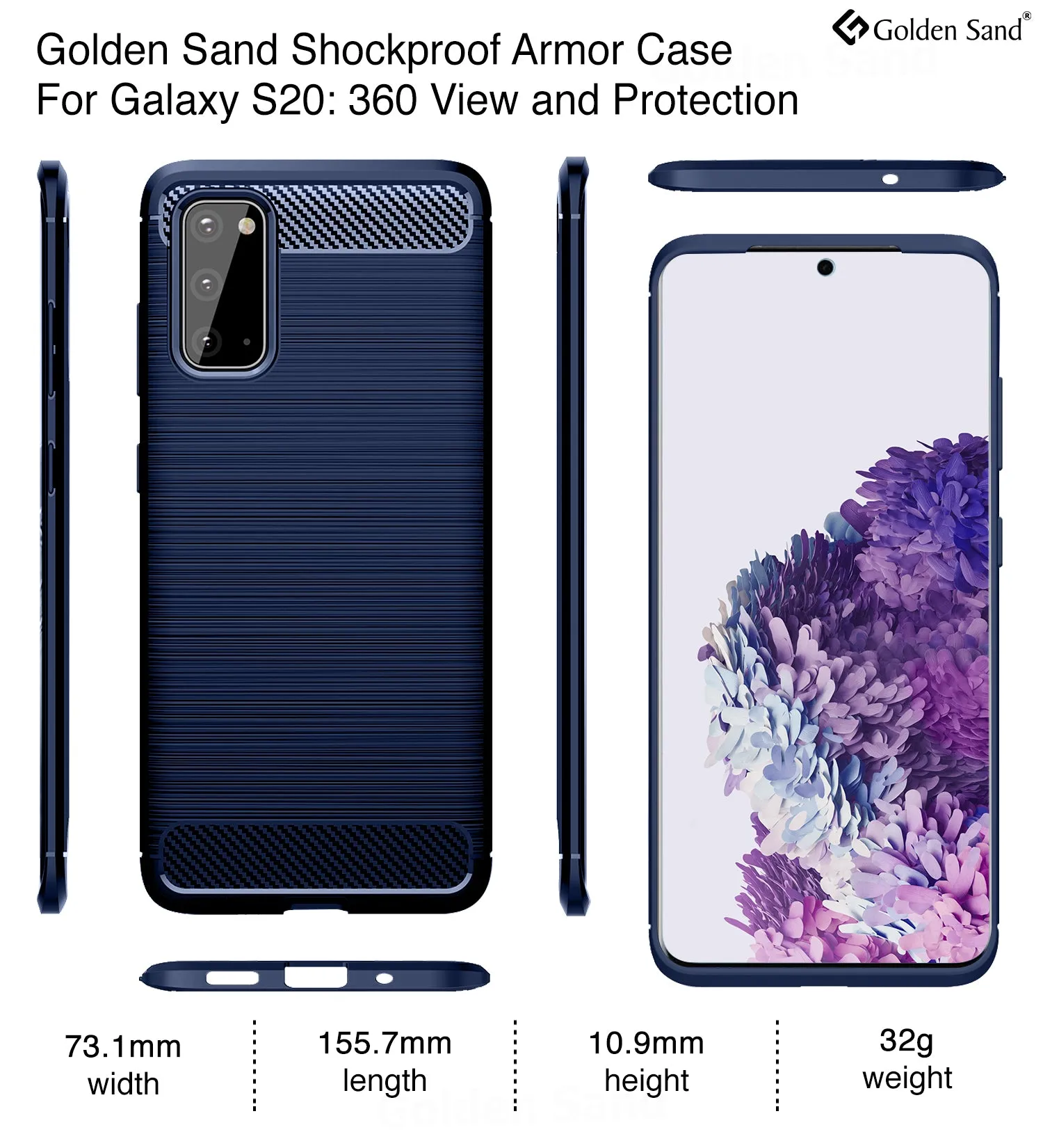 Carbon Fibre Series Shockproof Armor Back Cover for Samsung Galaxy S20 6.2 inch, Blue