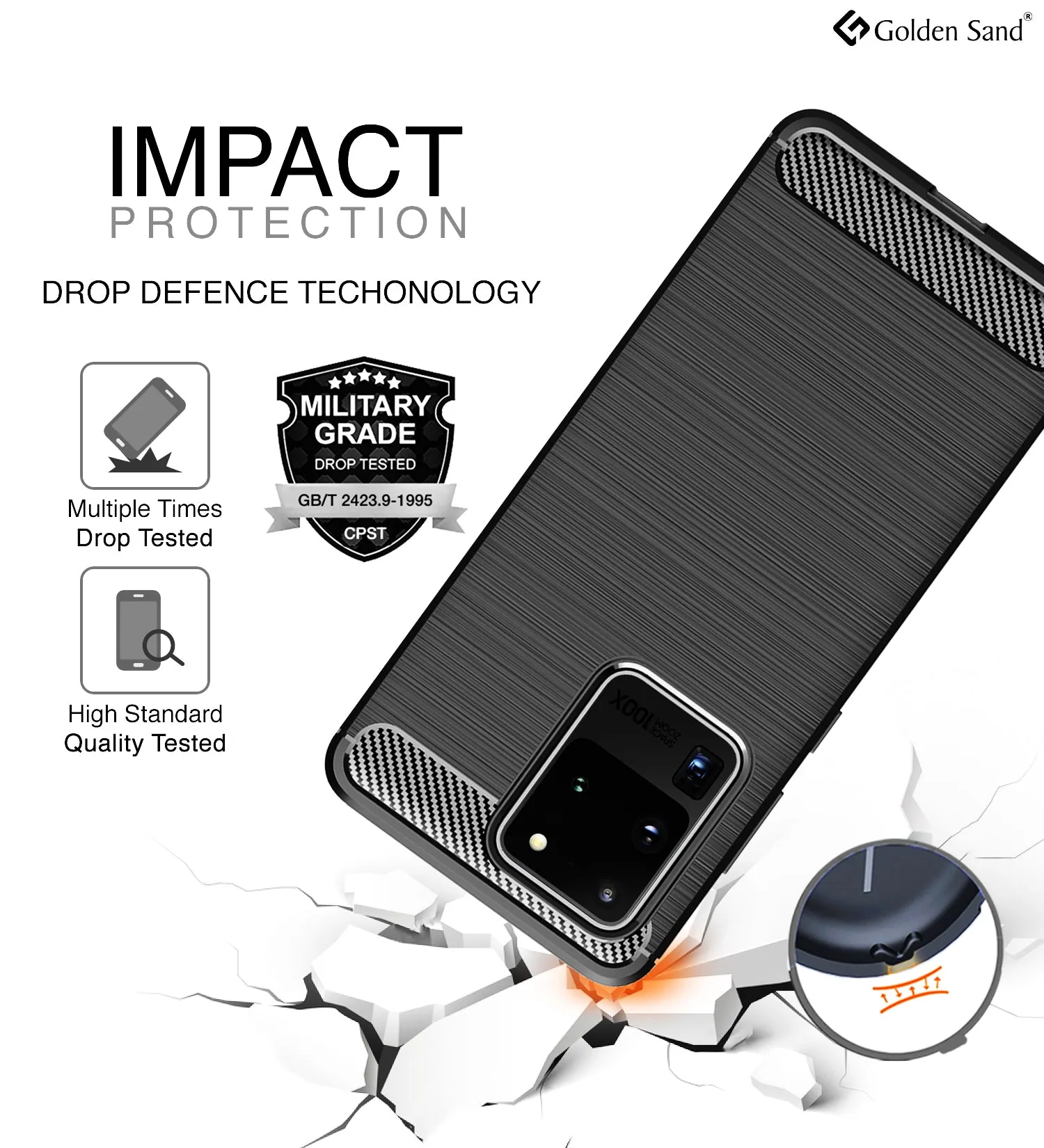 Carbon Fibre Series Shockproof Armor Back Cover for Samsung Galaxy S20 Ultra 6.9 inch, Black
