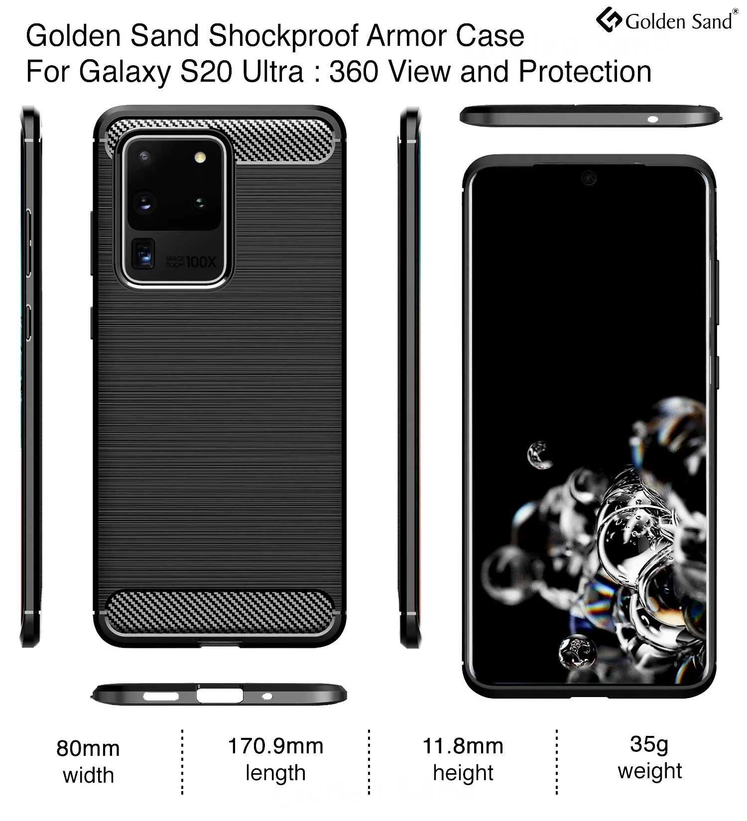 Carbon Fibre Series Shockproof Armor Back Cover for Samsung Galaxy S20 Ultra 6.9 inch, Black