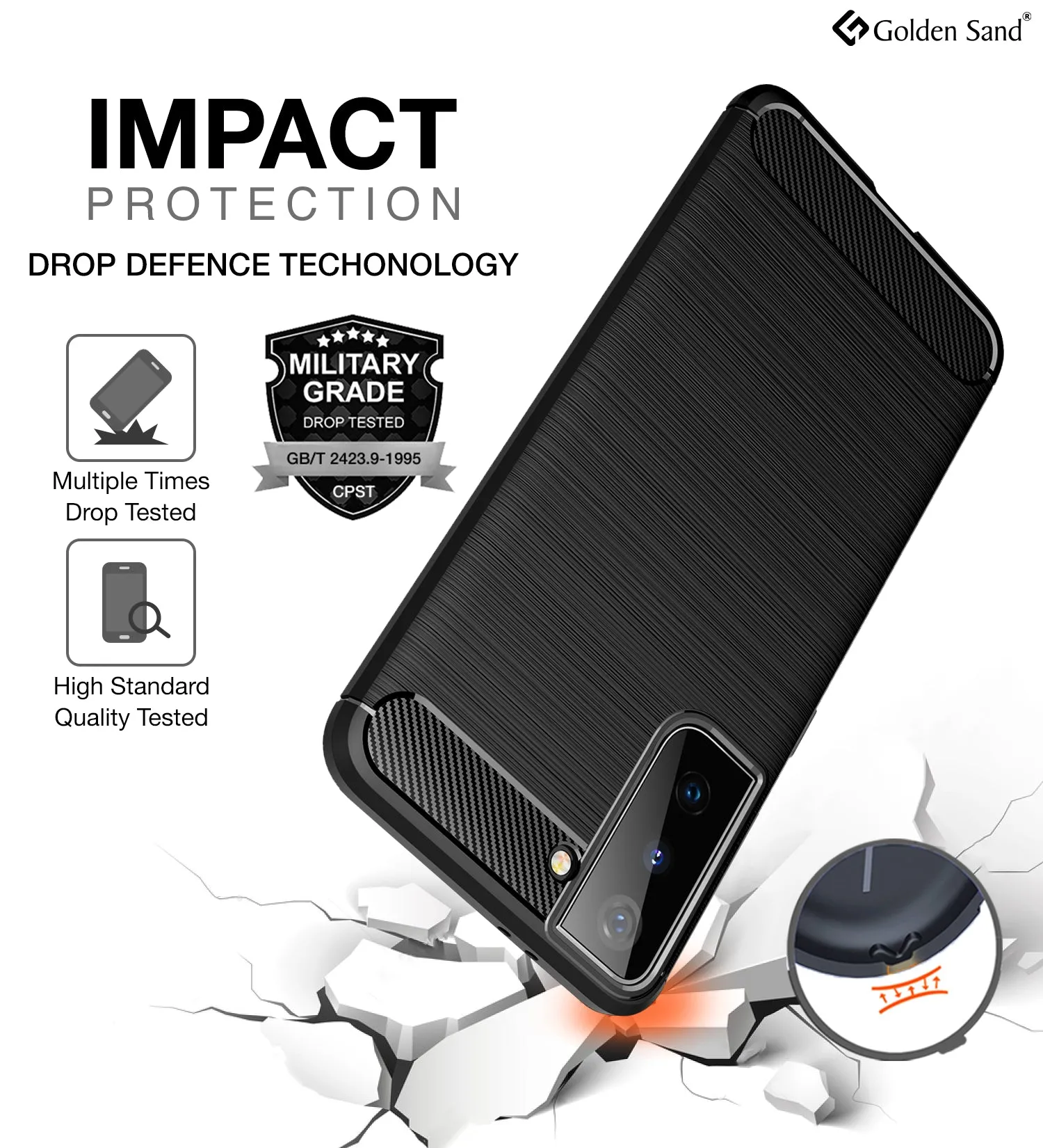 Carbon Fibre Series Shockproof Armor Back Cover for Samsung Galaxy S21 5G, 6.2 inch, Black