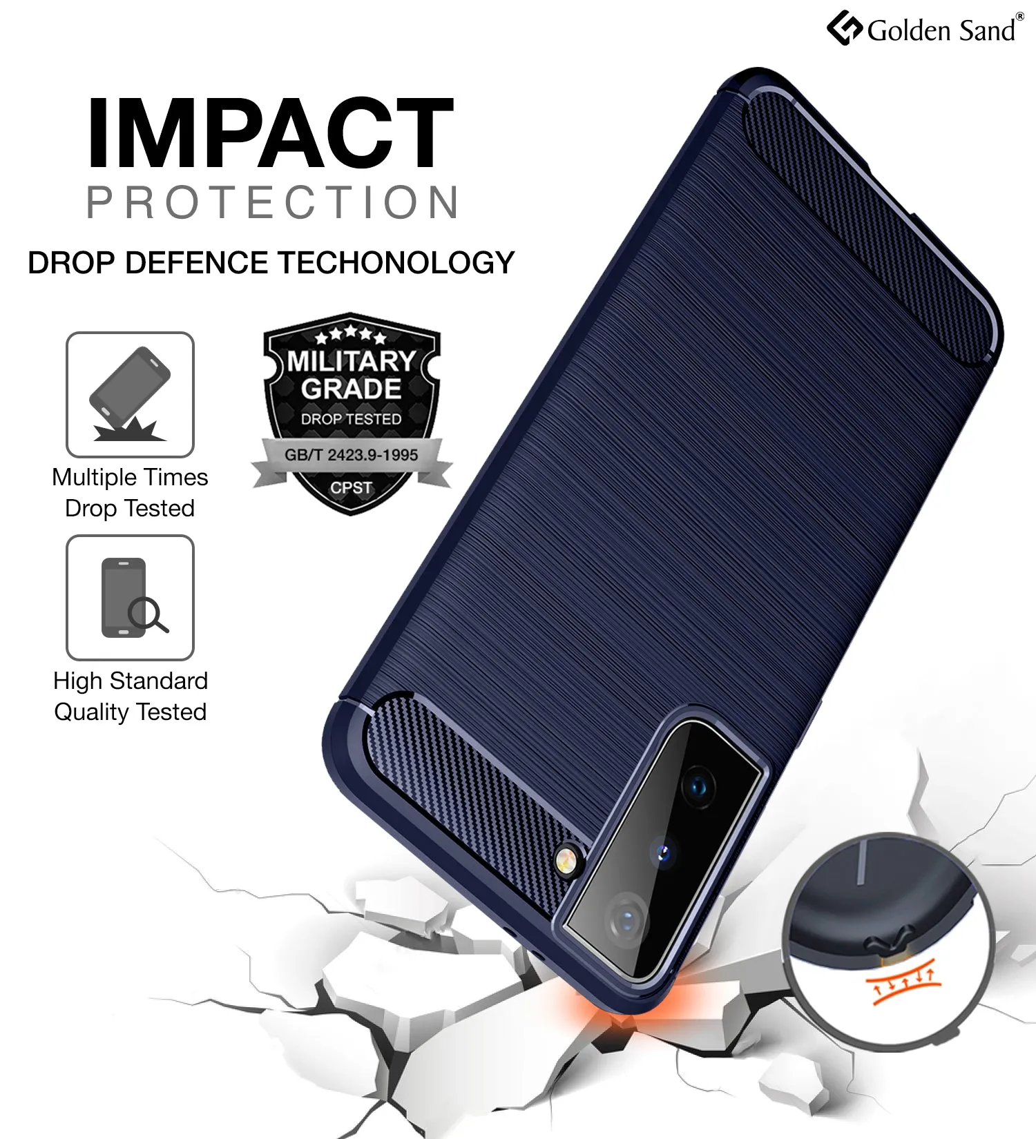 Carbon Fibre Series Shockproof Armor Back Cover for Samsung Galaxy S21 Plus, 6.7 inch, Blue